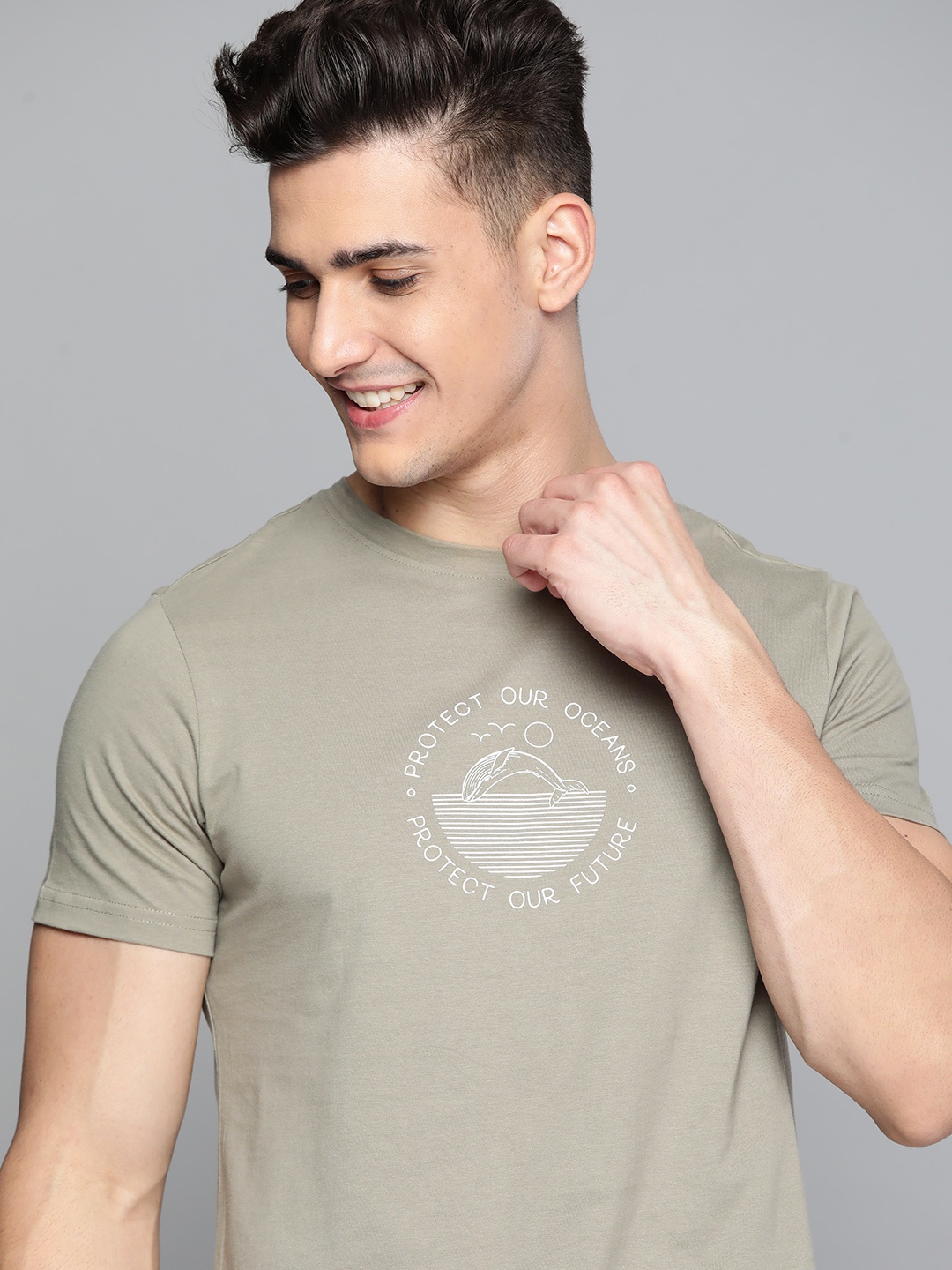 

M&H Our Water Men Grey Pure Cotton Printed T-shirt