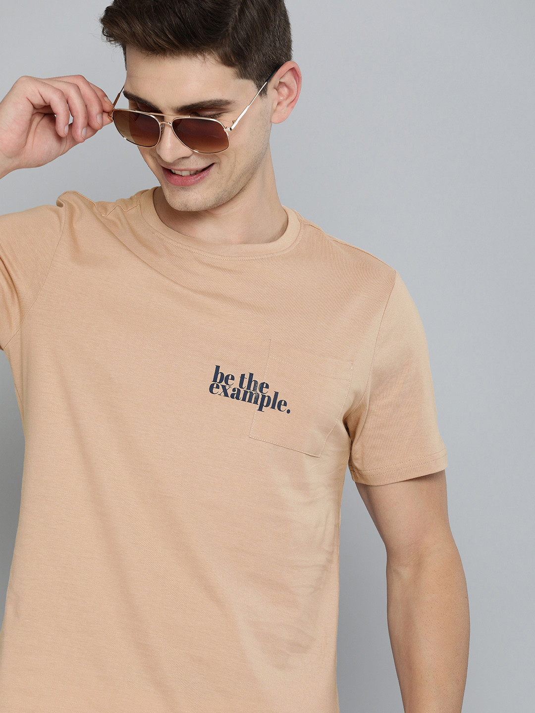 

M&H Our Water Men Beige & Black Typography Printed Pure Cotton Sustainable T-shirt