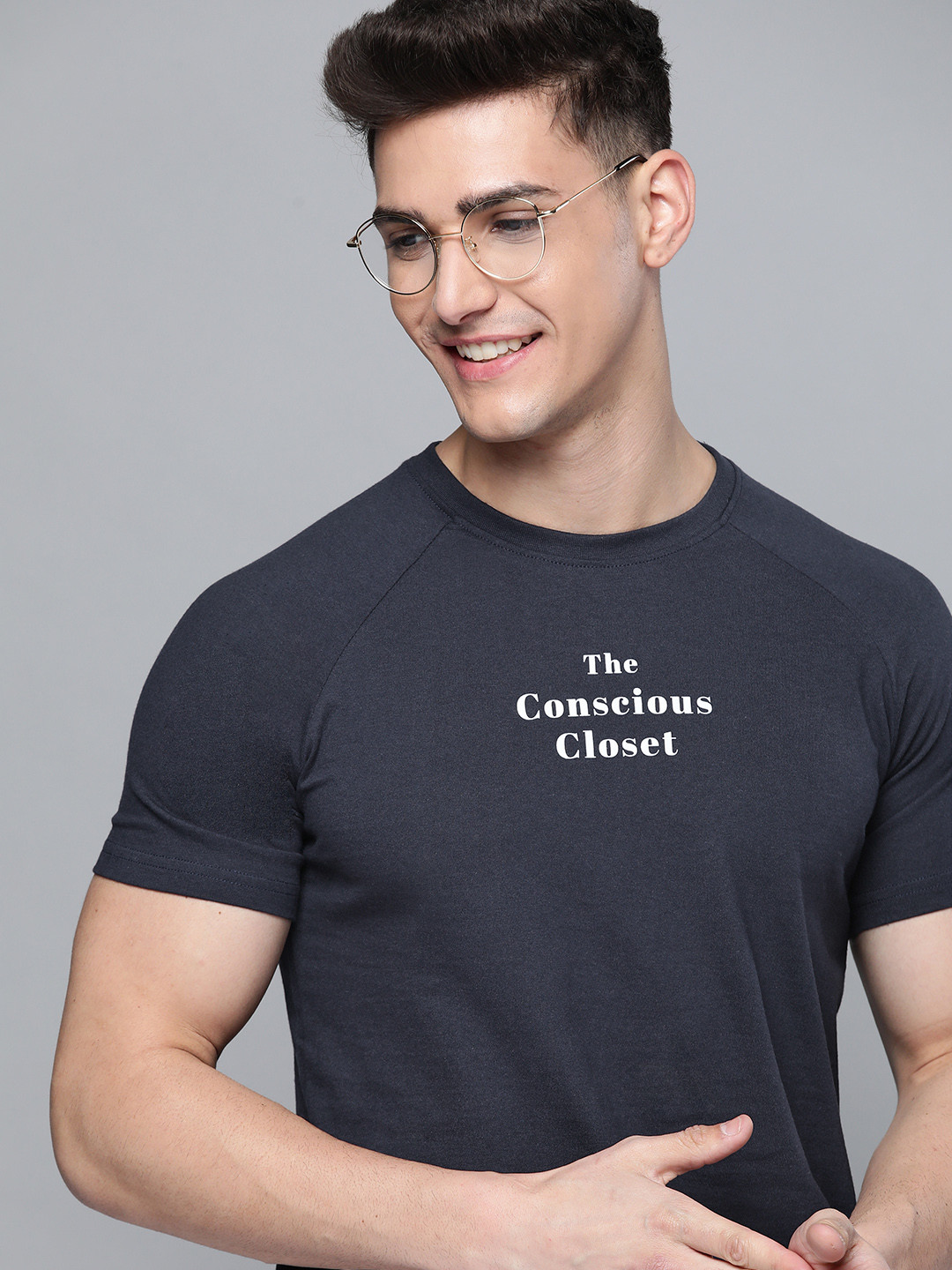 

M&H Our Water Men Navy Blue Solid Sustainable T-shirt With Typography Detail