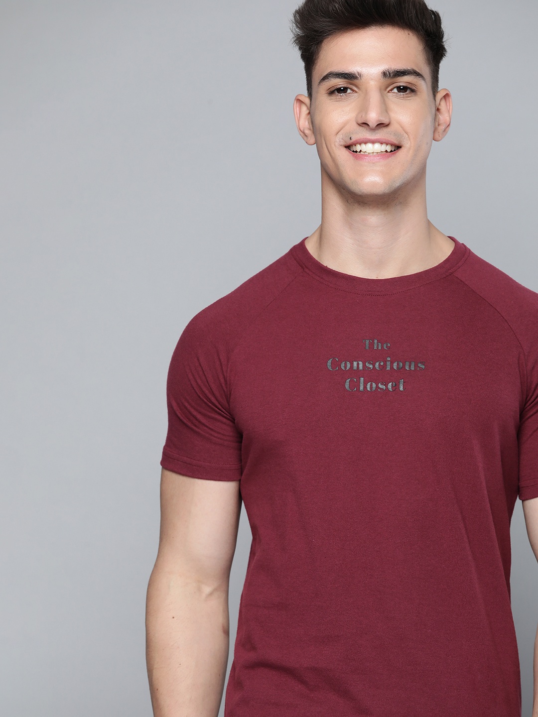 

M&H Our Water Men Maroon Solid Sustainable T-shirt With Typography Detail