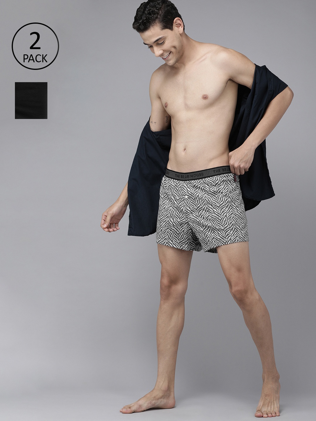 THE BEAR HOUSE Men Pack Of 2 Assorted Comfort Fit Pure Cotton Knitted Boxers TBH-TAREN