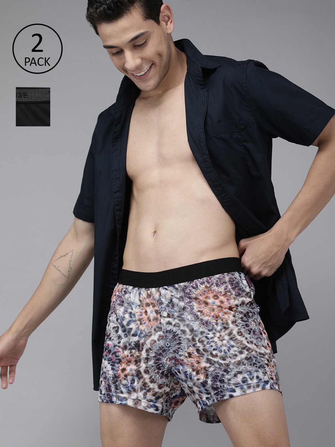 

THE BEAR HOUSE Men Pack of 2 Printed Knitted Boxers TBH-CONSTEL-S, Multi