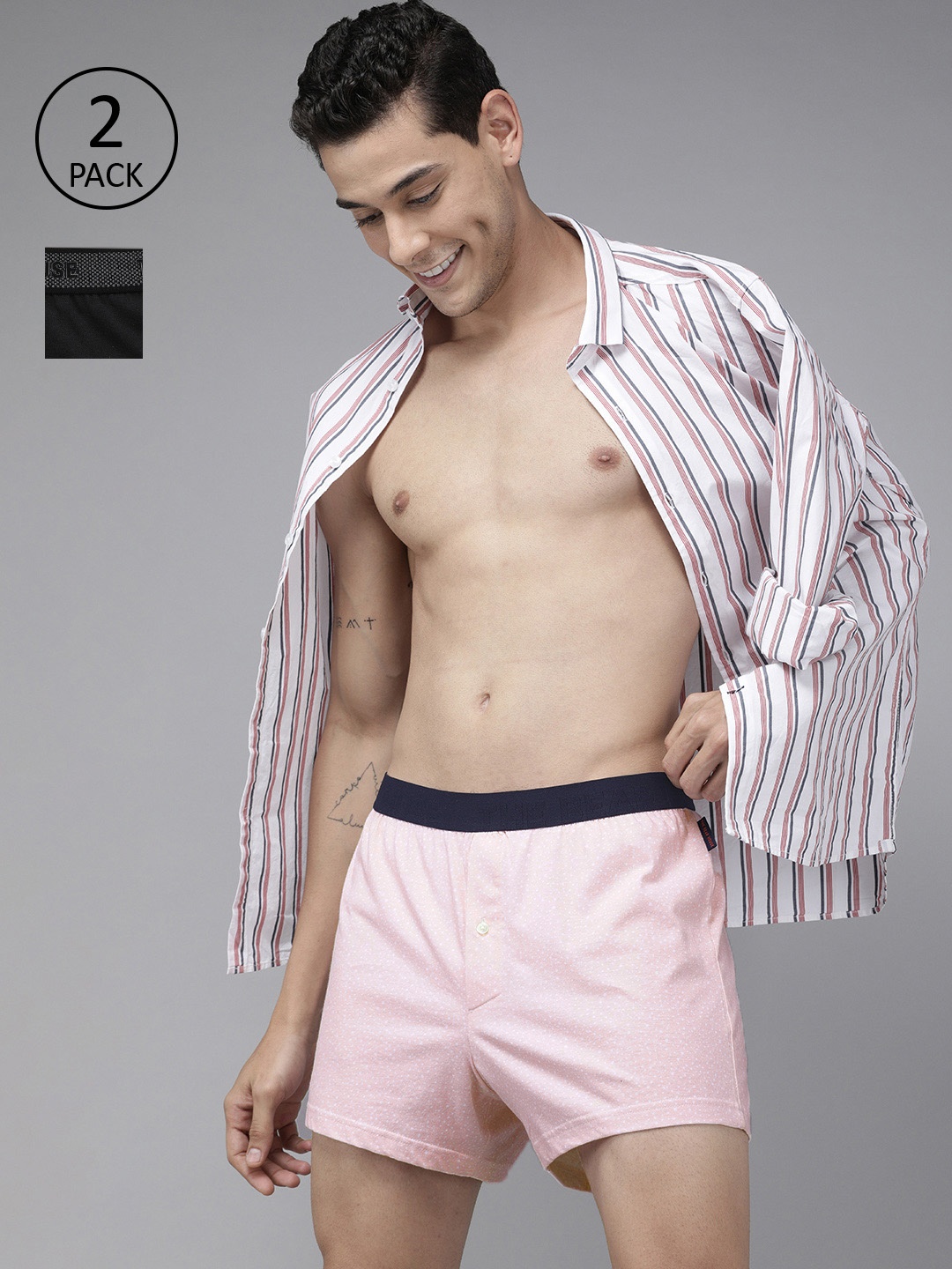 

THE BEAR HOUSE Men Pack of 2 Solid Knitted Boxers TBH-JINGLE-S, Pink