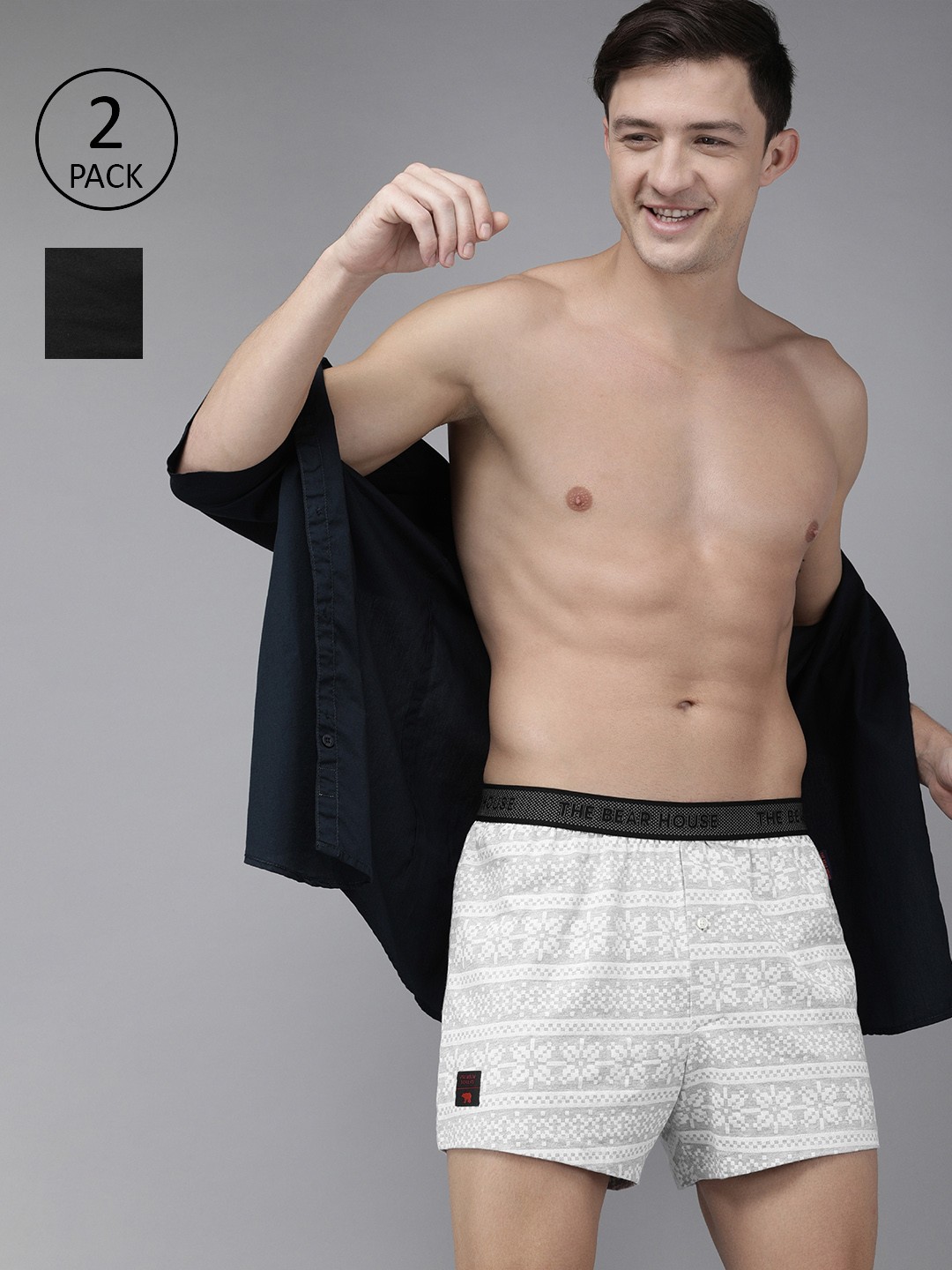 

THE BEAR HOUSE Men Pack Of 2 Assorted Comfort Fit Printed Knitted Boxers TBH-TRIBE, Multi