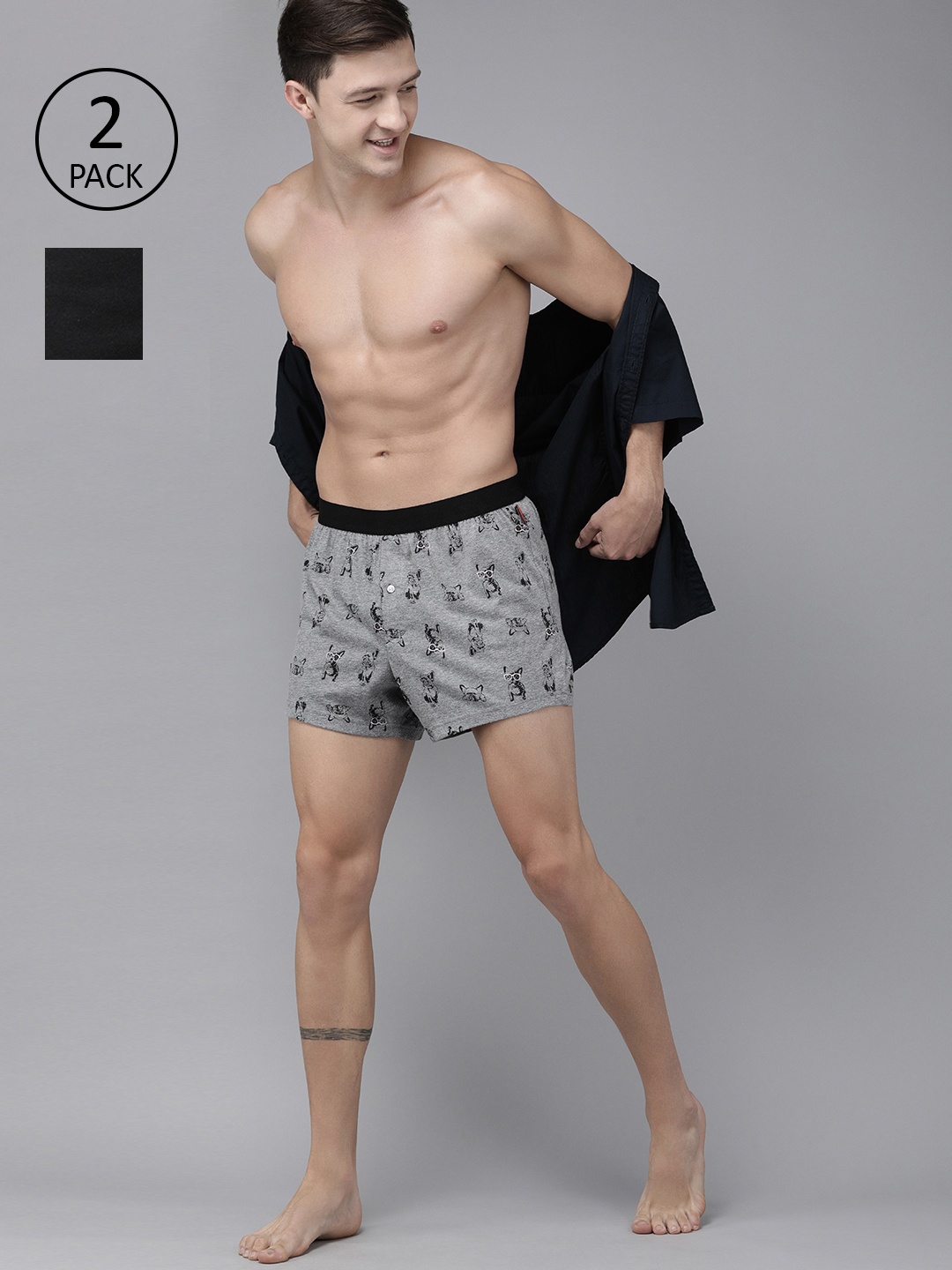 

THE BEAR HOUSE Men Pack Of 2 Assorted Comfort Fit Pure Cotton Knitted Boxers TBH-XERT