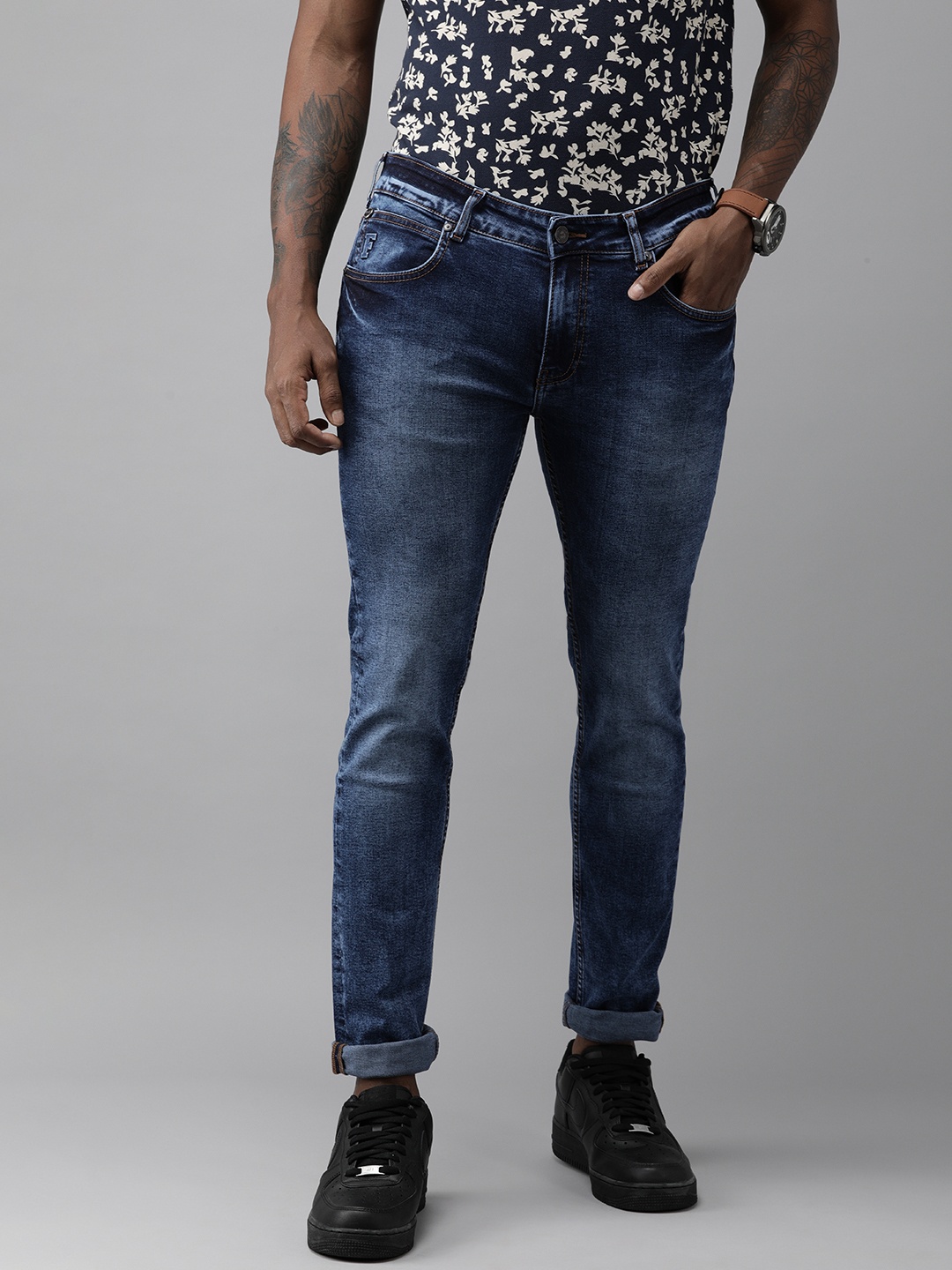 

French Connection Men Blue Mid-Rise Skinny Fit Heavy Fade Jeans