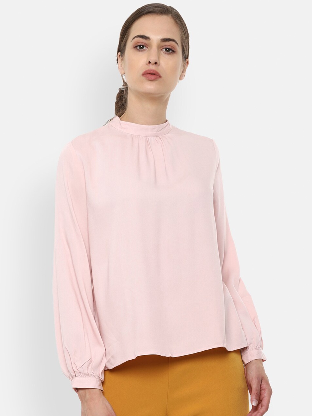 

Van Heusen Woman Pink Solid High Neck Regular Top