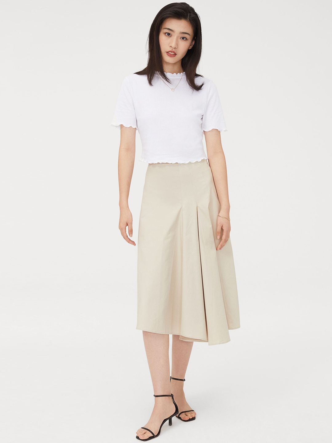 

H&M Beige Asymmetric Pure Cotton Skirt