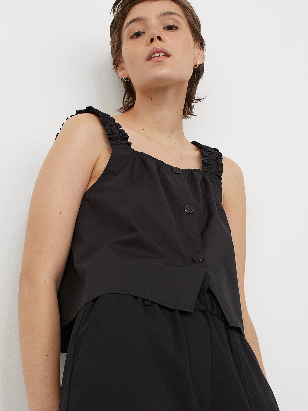 

H&M Women Black Solid Cotton Top