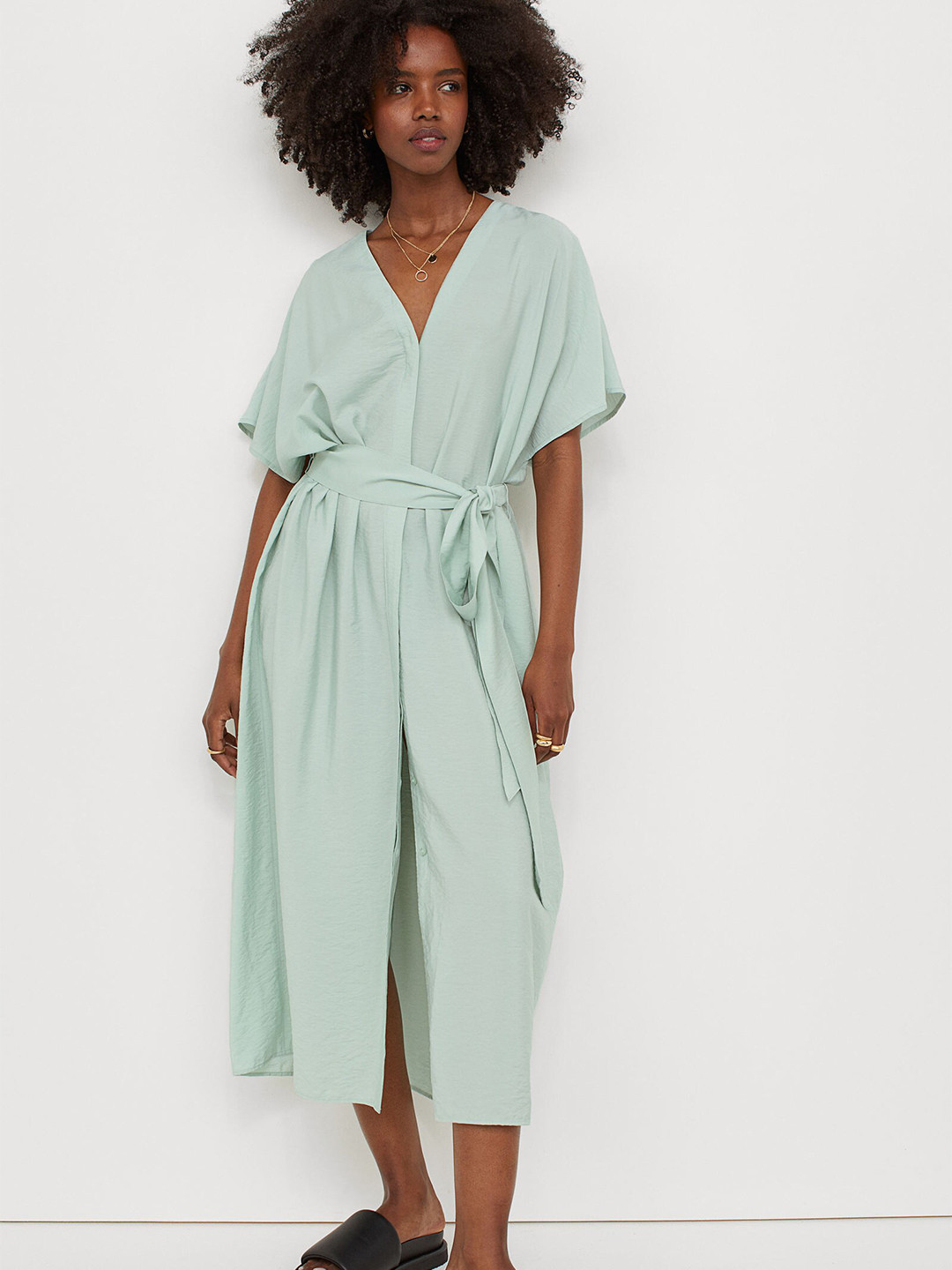 

H&M Women Green Solid Tie Belt Kaftan