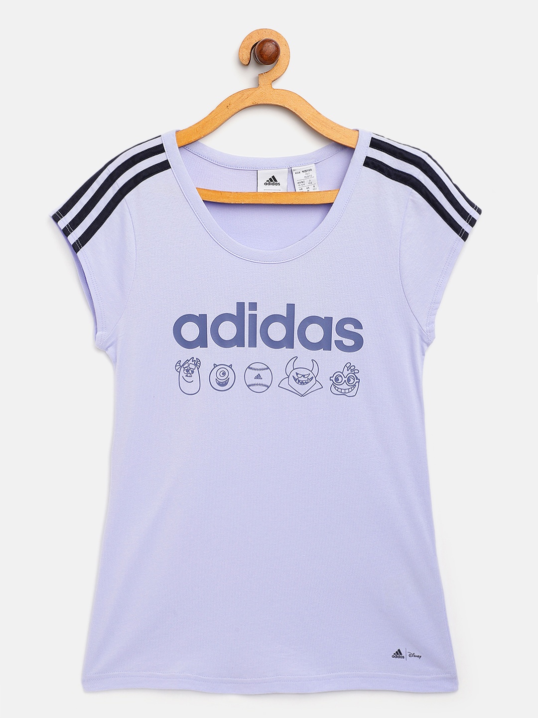 

ADIDAS Girls Lavender Brand Logo & Pixar Monster Inc. Print Cotton T-shirt