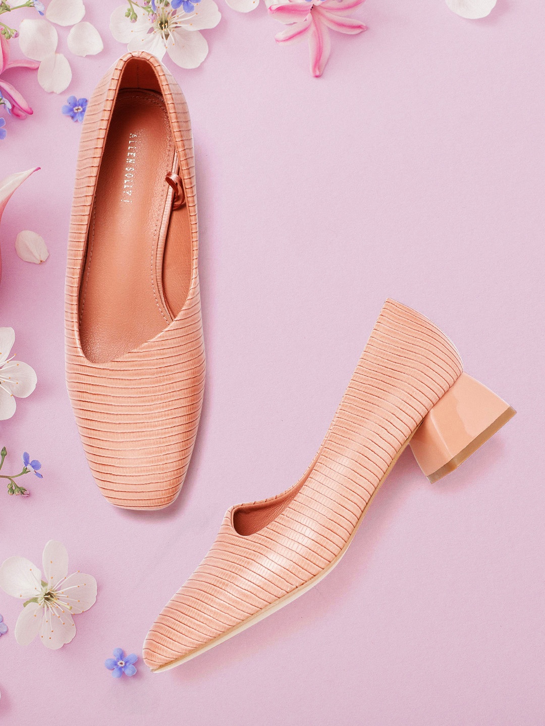 

Allen Solly Women Peach-Coloured Croc Textured Pumps