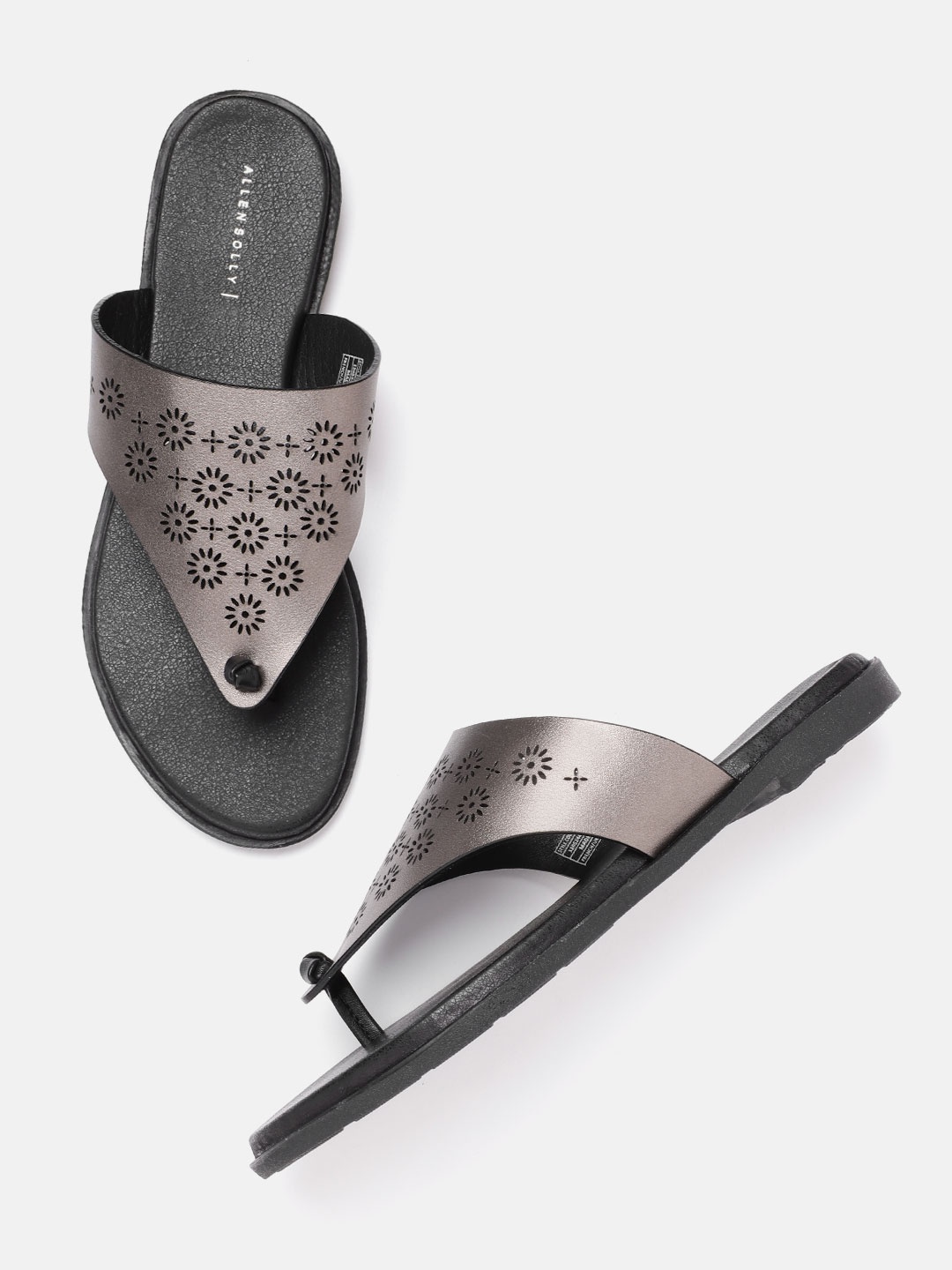 

Allen Solly Women Gunmetal-Toned Laser Cut Open Toe Flats, Metallic