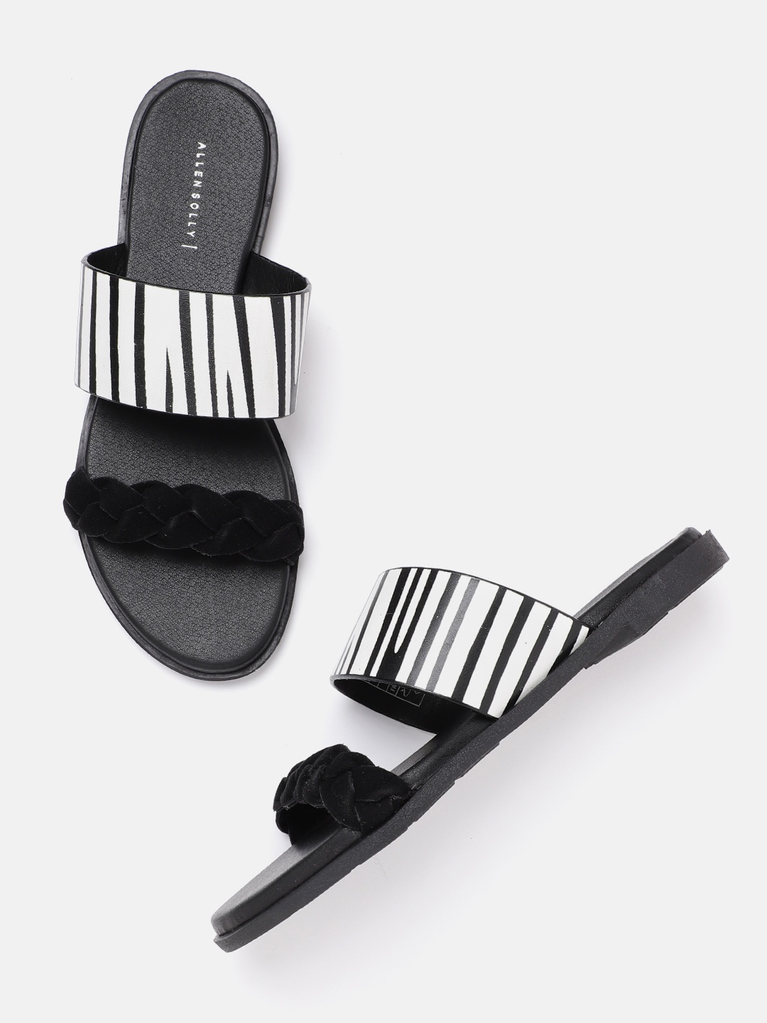 

Allen Solly Women Black & White Braided & Zebra Striped Open Toe Flats