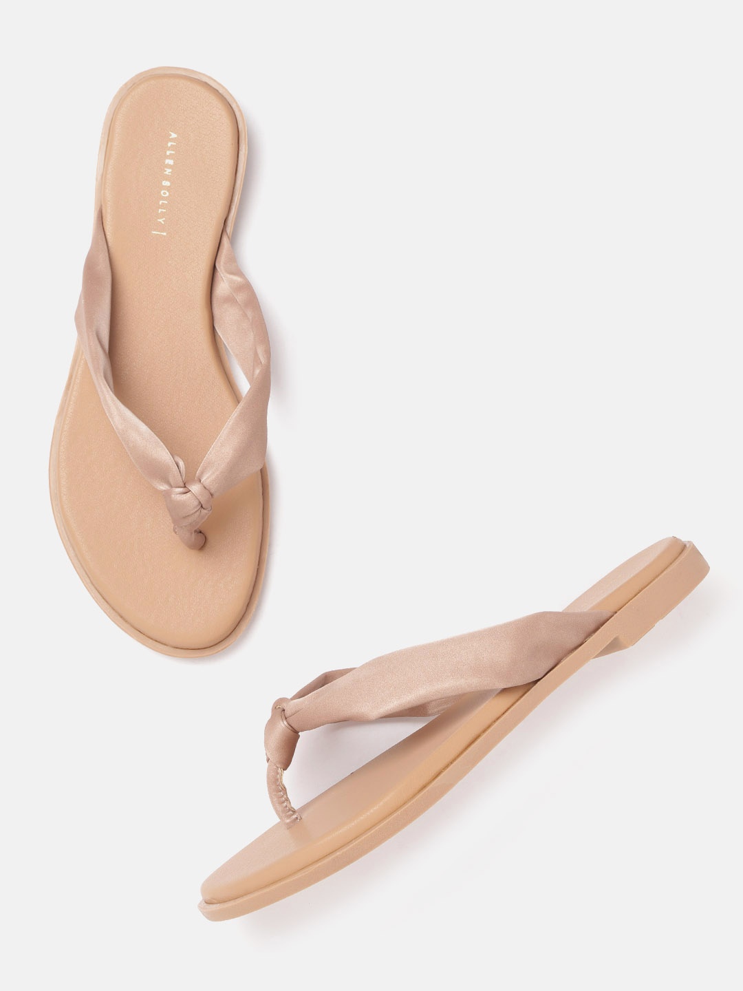 

Allen Solly Women Rose Gold-Toned Satin Finish Knot Detail Open Toe Flats