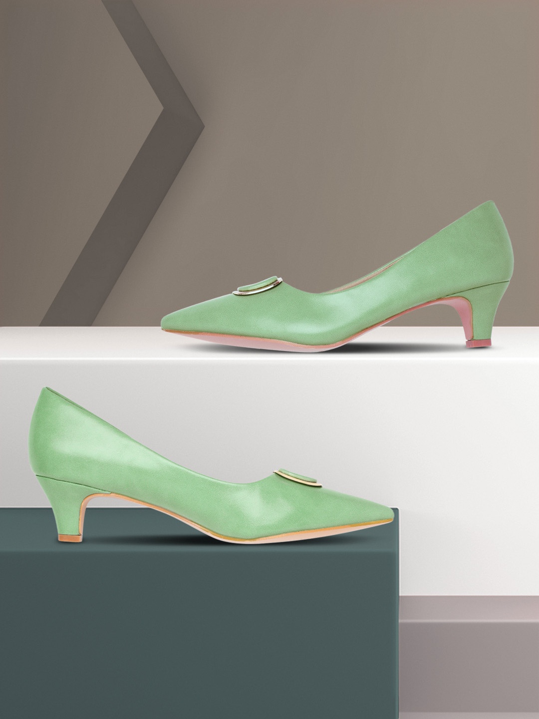 

Allen Solly Women Mint Green Solid Pumps with Metallic Detail