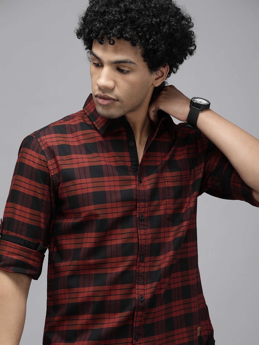 

Roadster Men Intense Rust Slim Fit Opaque Tartan Checked Pure Cotton Casual Shirt, Maroon