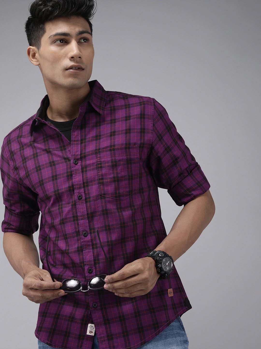

Roadster Men Purple Tartan Checks Opaque Pure Cotton Casual Shirt
