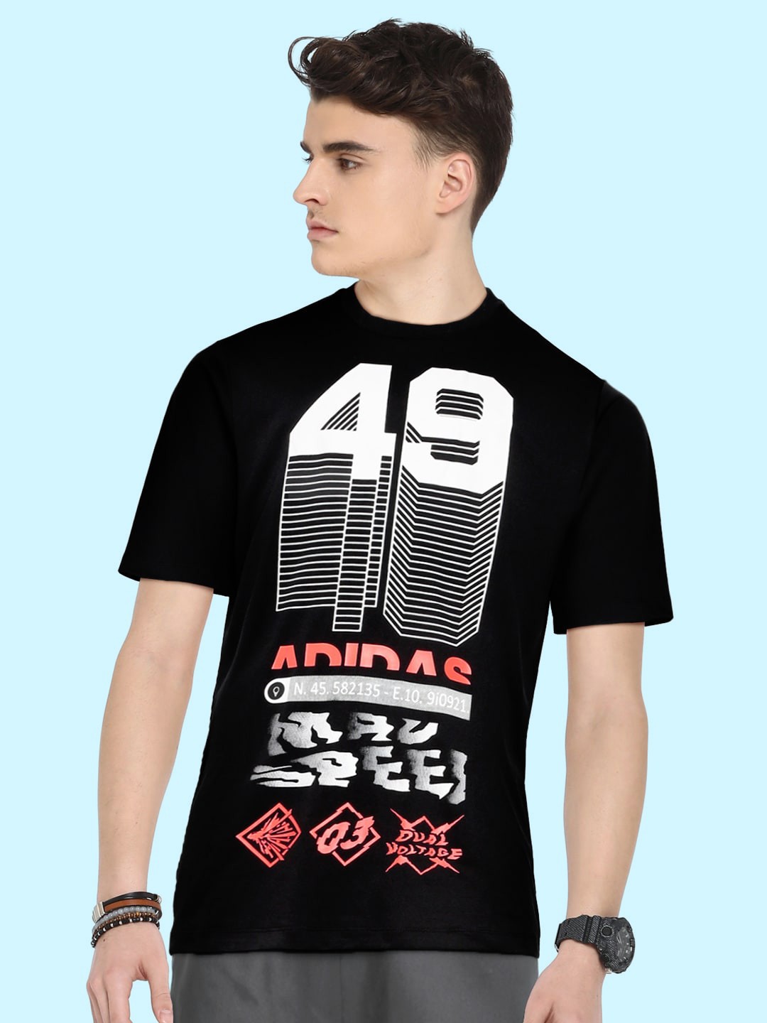 

ADIDAS Boys Black & White ID GRFX Typography Printed Round Neck Applique Outdoor Sustainable T-shirt