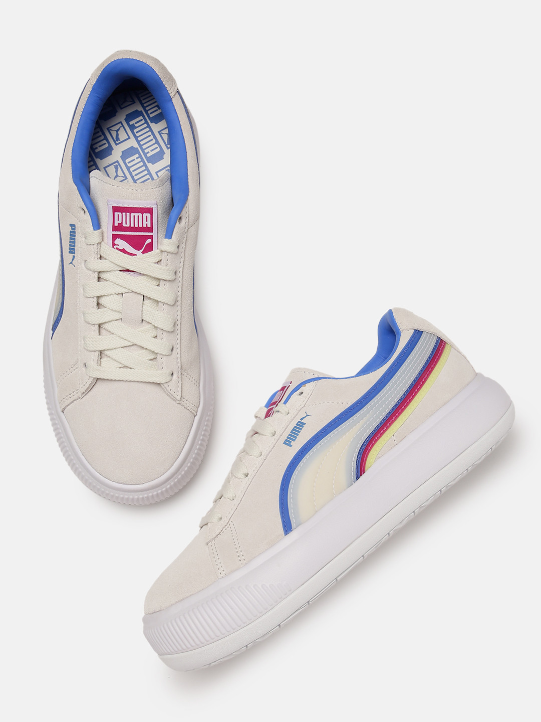 

Puma Women Cream-Coloured Suede May Triplex Tech Trainers SoftFoam Sneakers