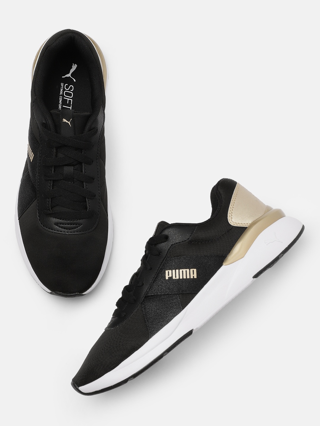 

Puma Women Black & Gold-Toned Rose Metallic Pop Sneakers