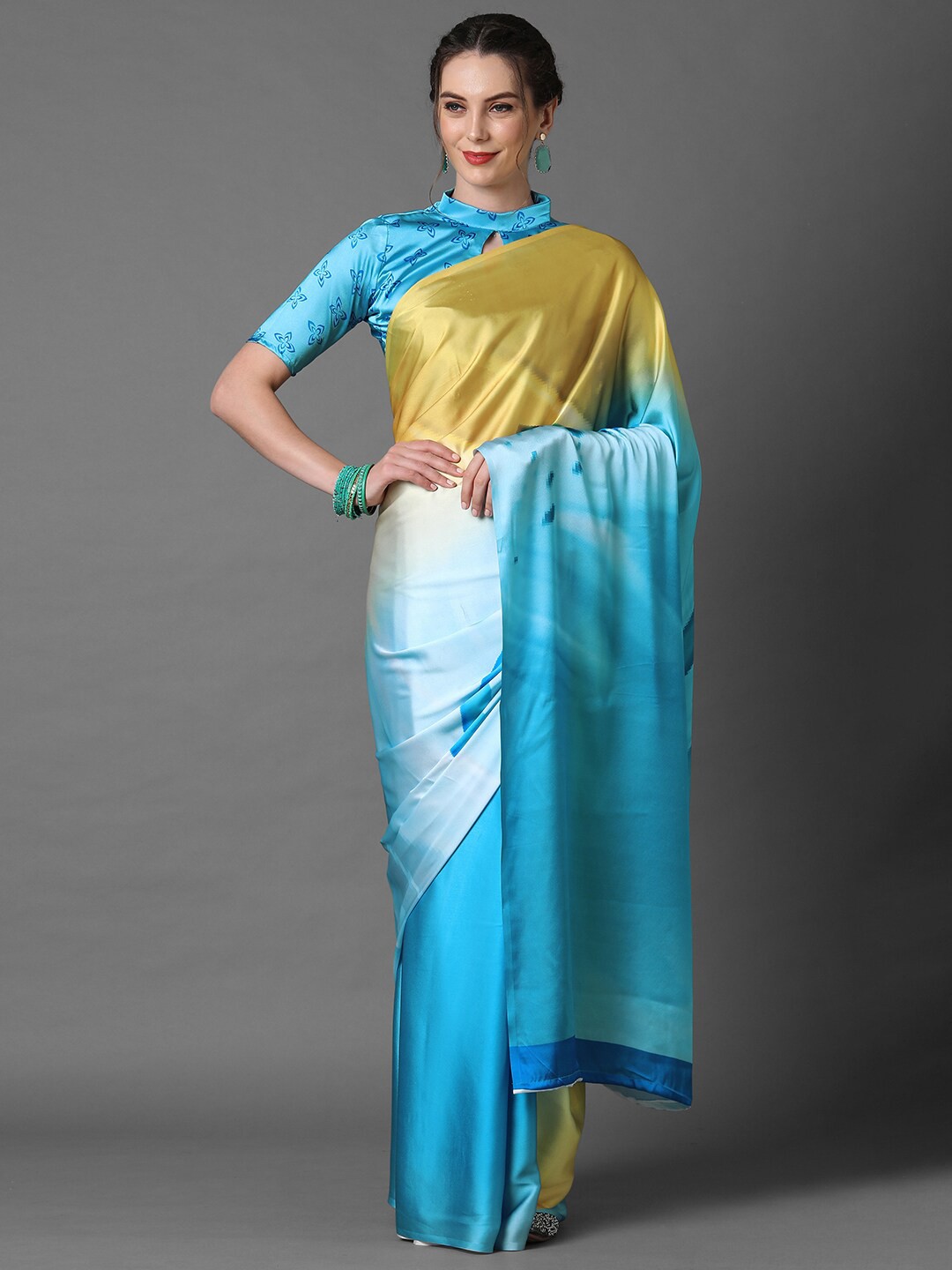 

Mitera Blue & Yellow Tie and Dye Saree