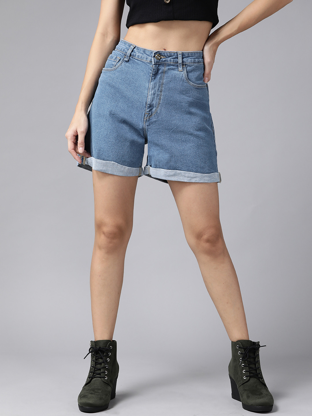 

Roadster Women Blue Slim Fit High-Rise Denim Shorts