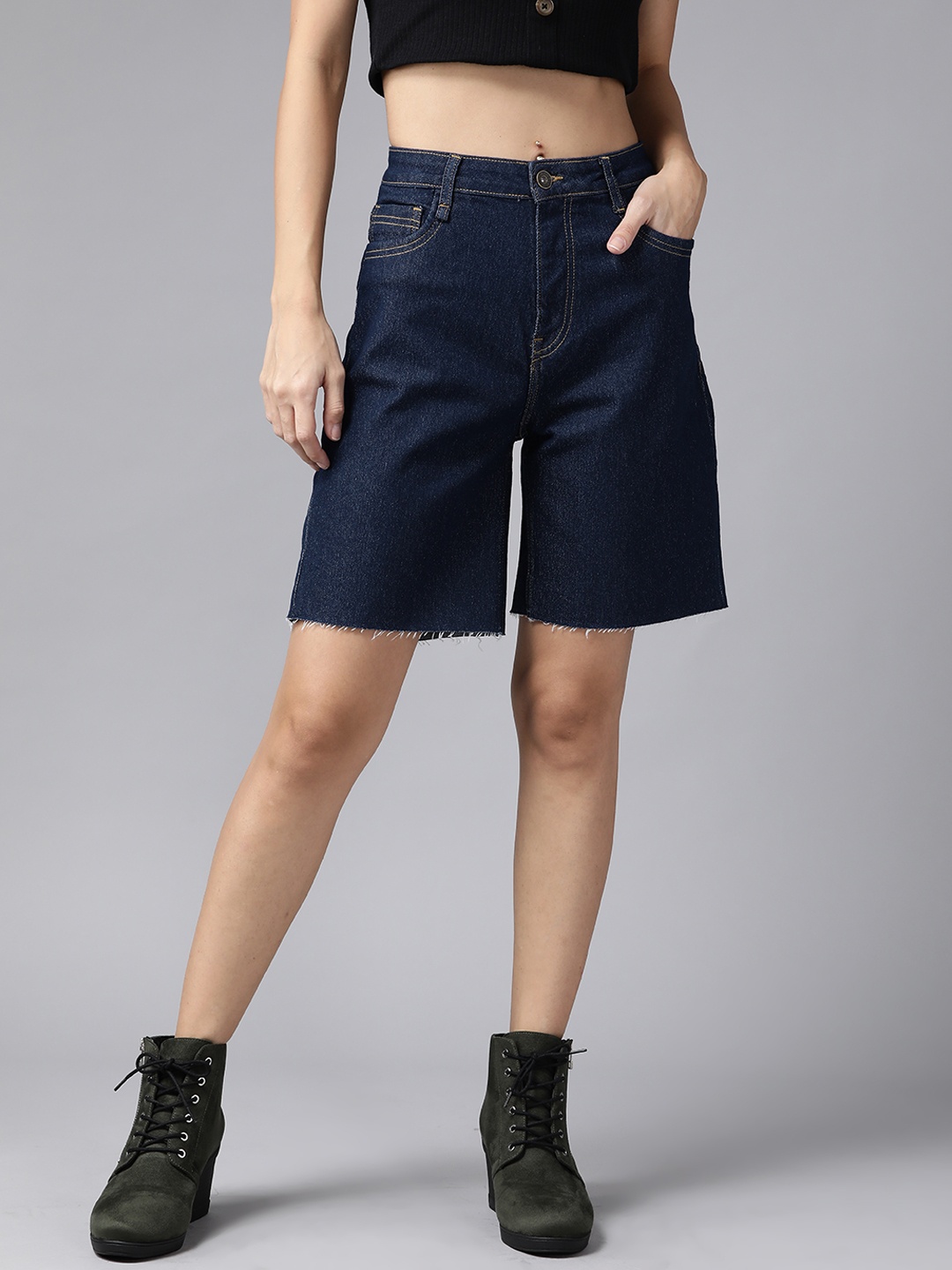 

Roadster Women Navy Blue Relaxed Fit Denim Shorts