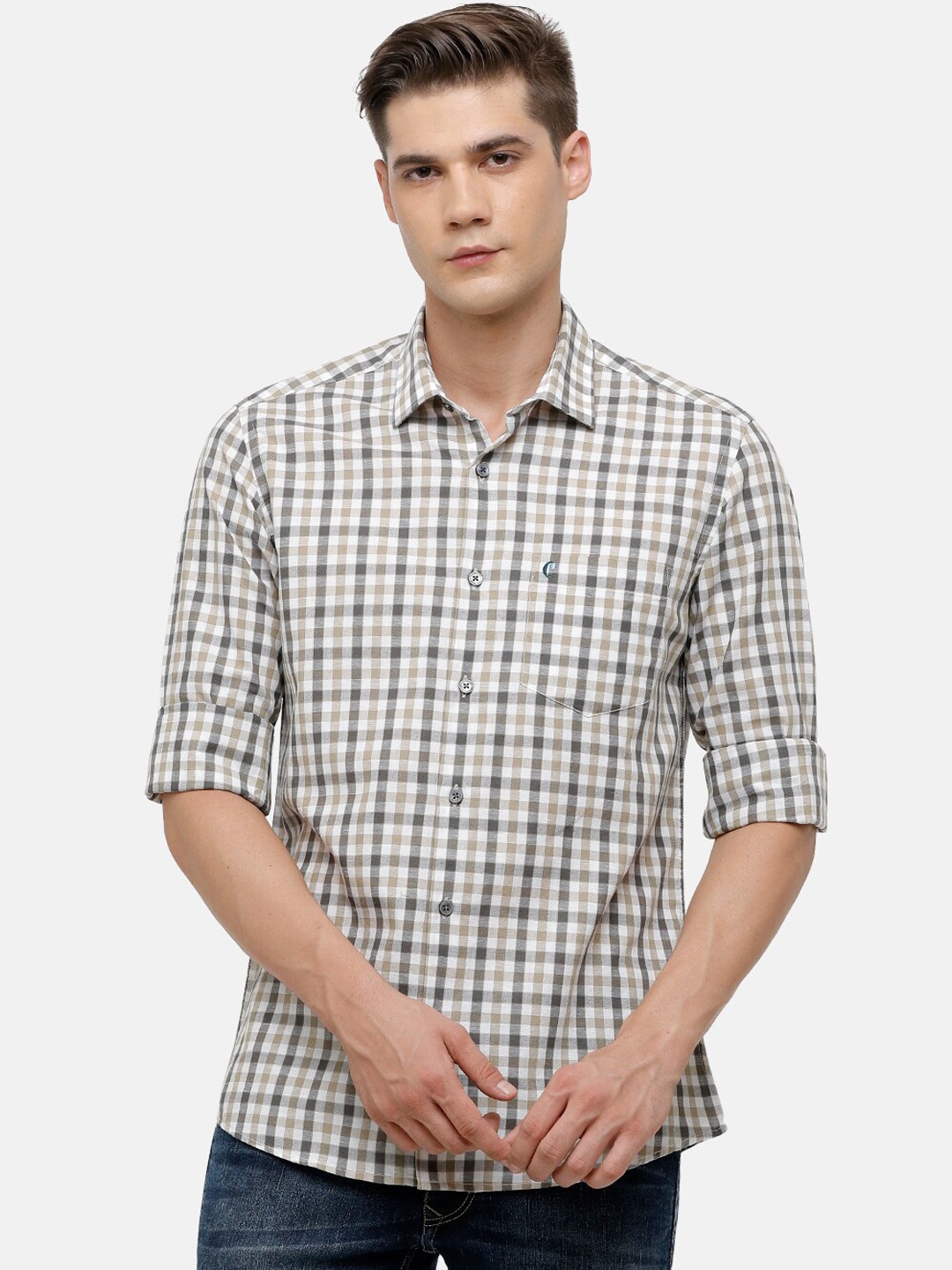 

CAVALLO by Linen Club Men Grey and White Tartan Checked Casual Shirt