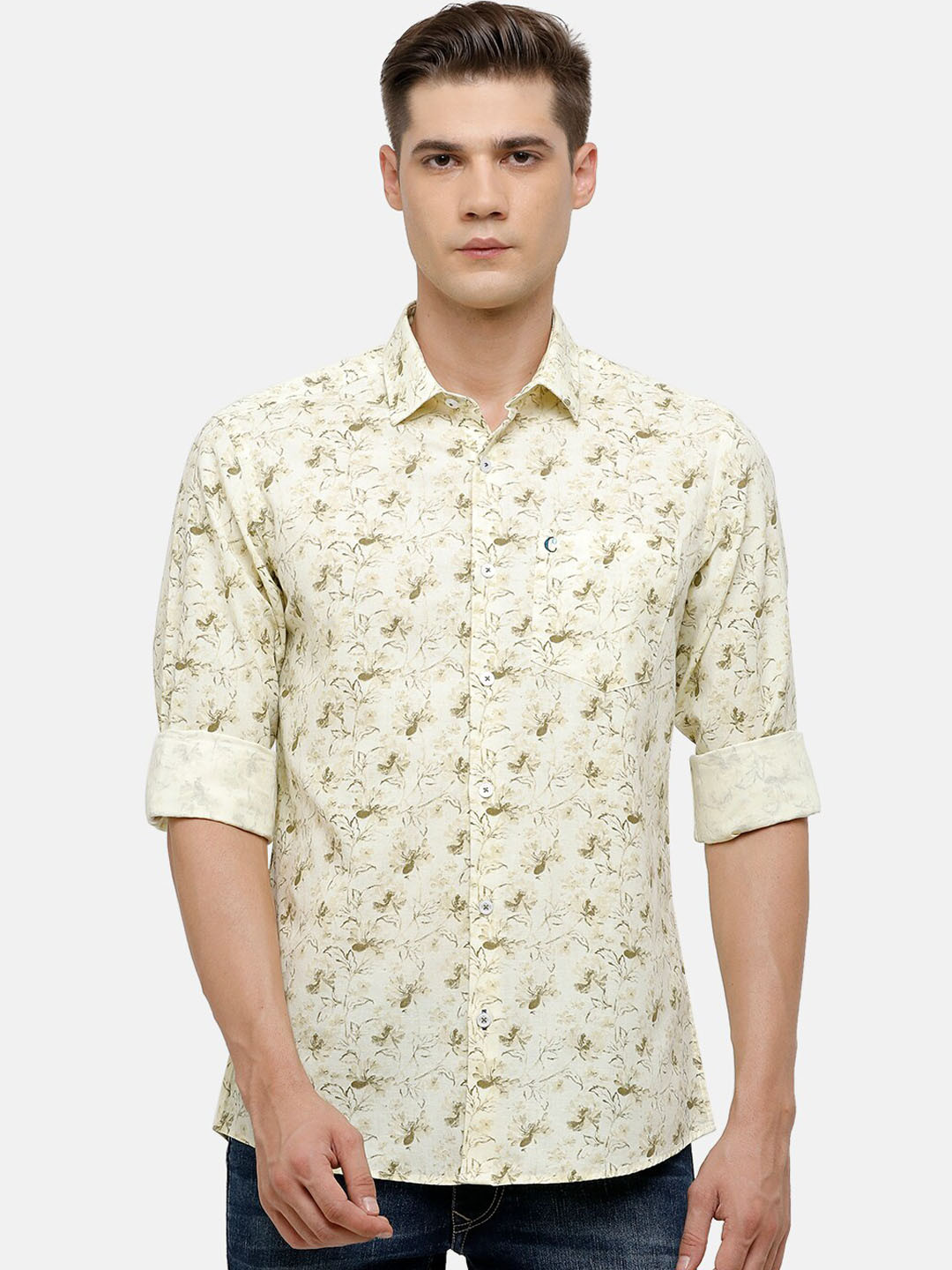 

CAVALLO by Linen Club Men Yellow & Olive Green Printed Casual Shirt