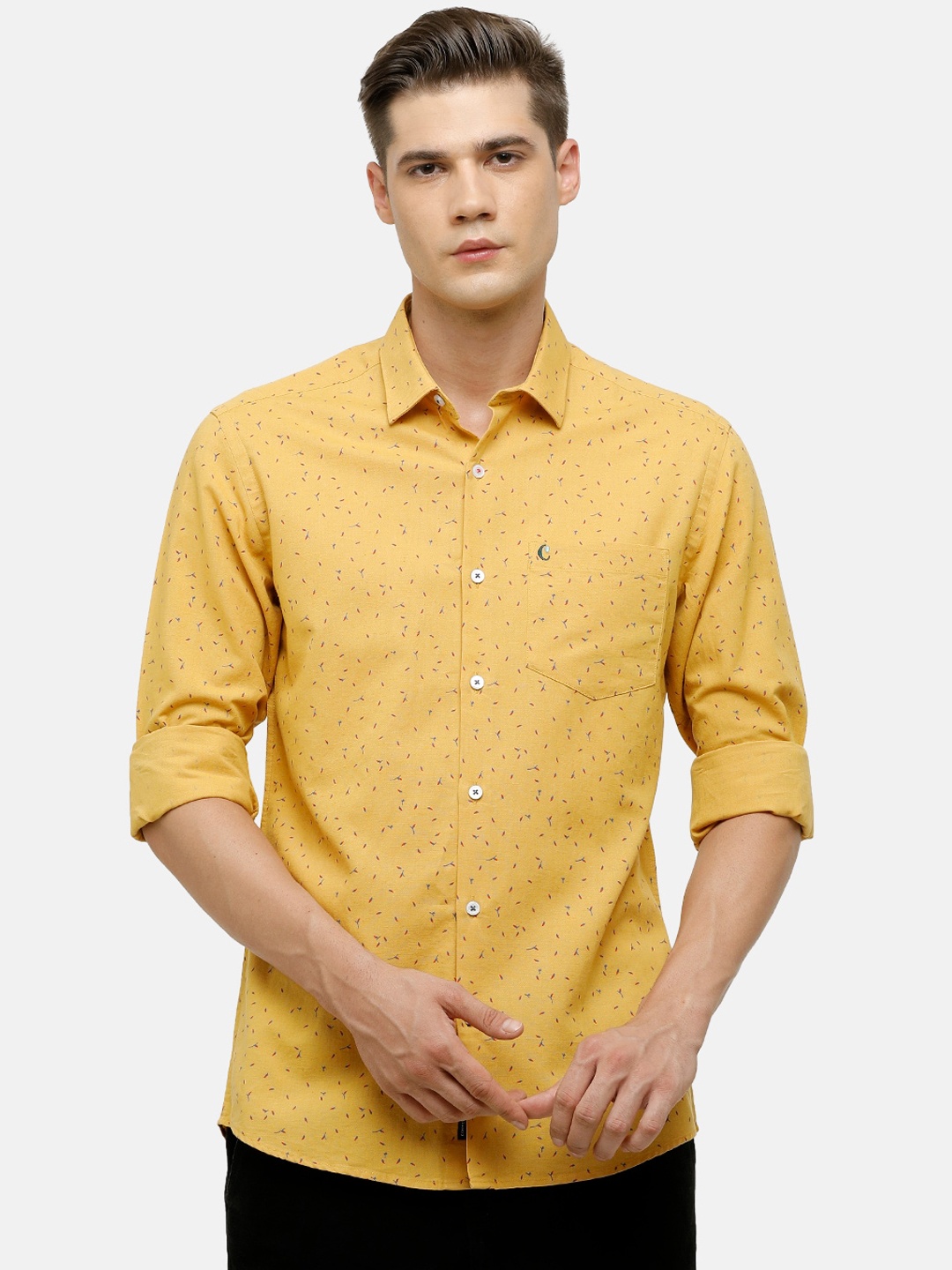 

CAVALLO by Linen Club Men Yellow Printed Linen Cotton Casual Shirt