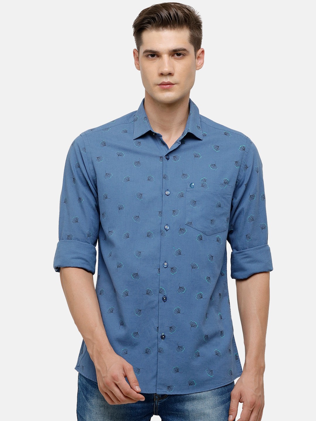 

CAVALLO by Linen Club Men Blue & Black Micro Ditsy Printed Casual Shirt