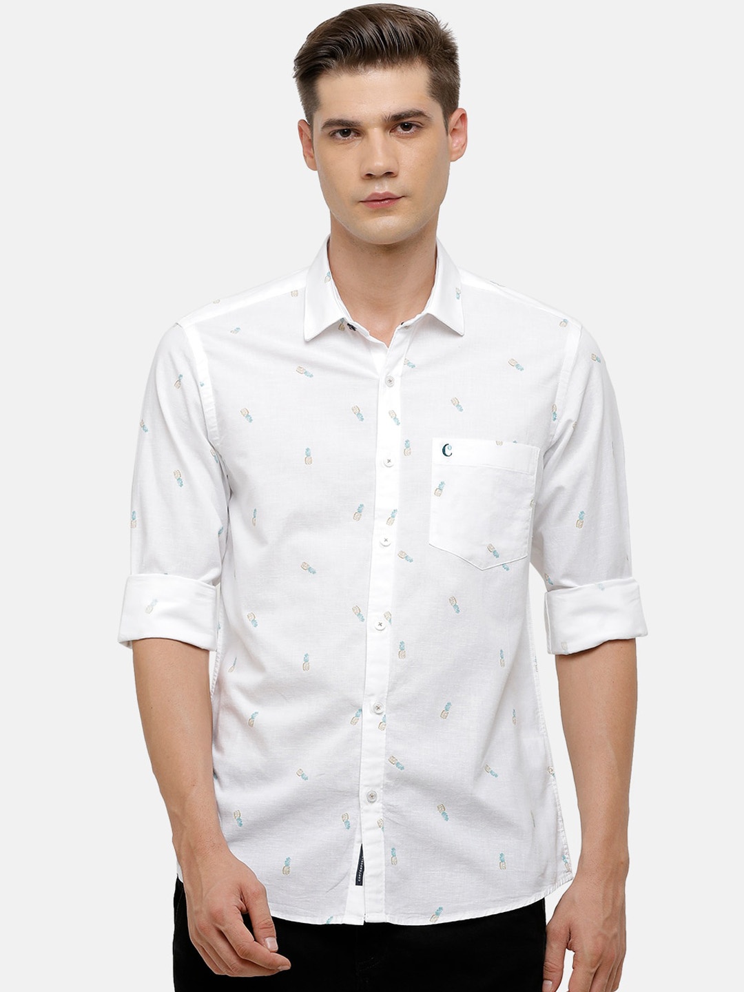 

CAVALLO by Linen Club Men White Conversational Printed Casual Shirt