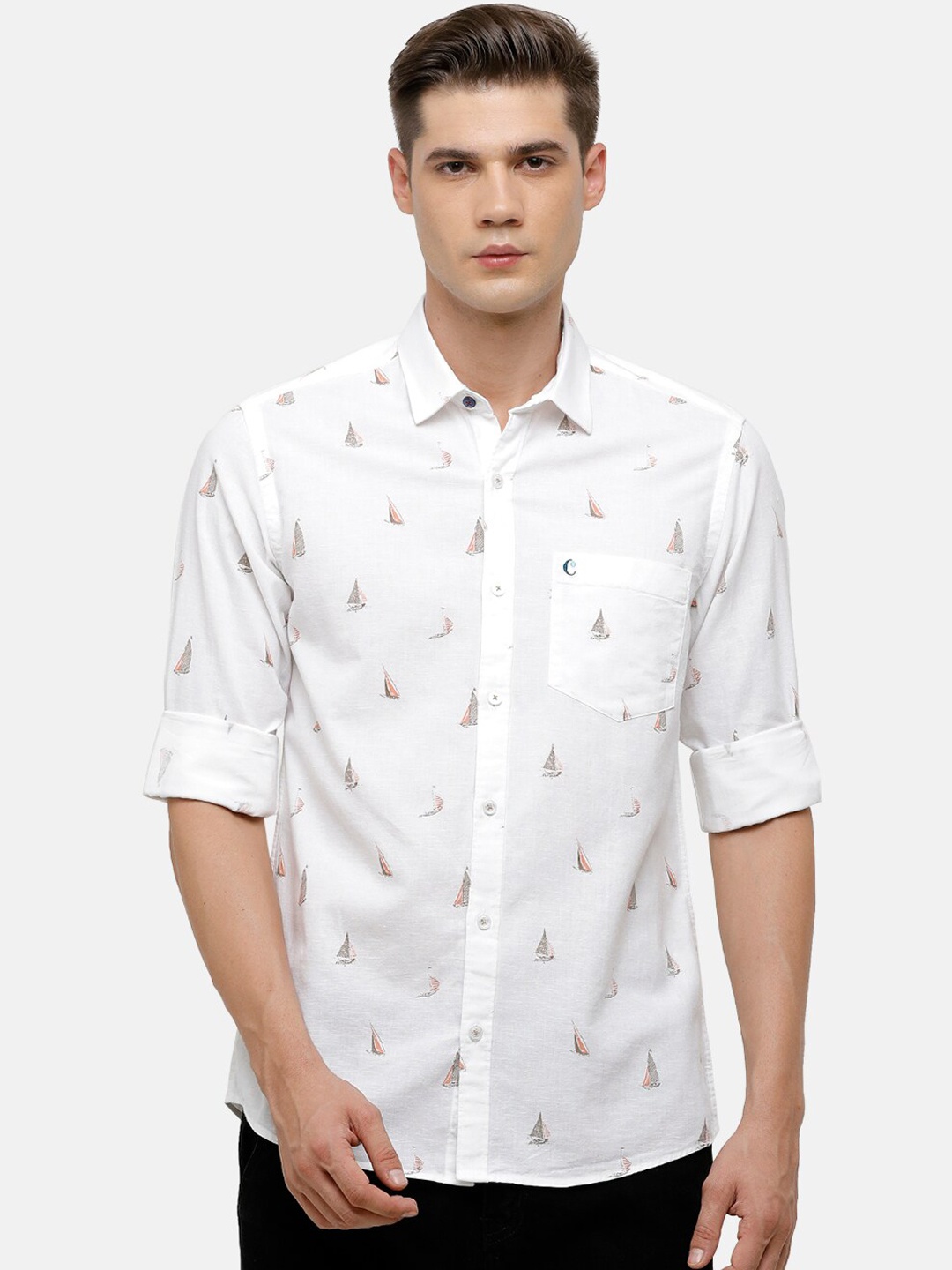 

CAVALLO by Linen Club Men White & Black Micro Ditsy Printed Casual Shirt