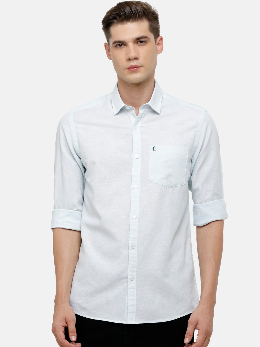 

CAVALLO by Linen Club Men Blue Solid Regular Fit Casual Shirt