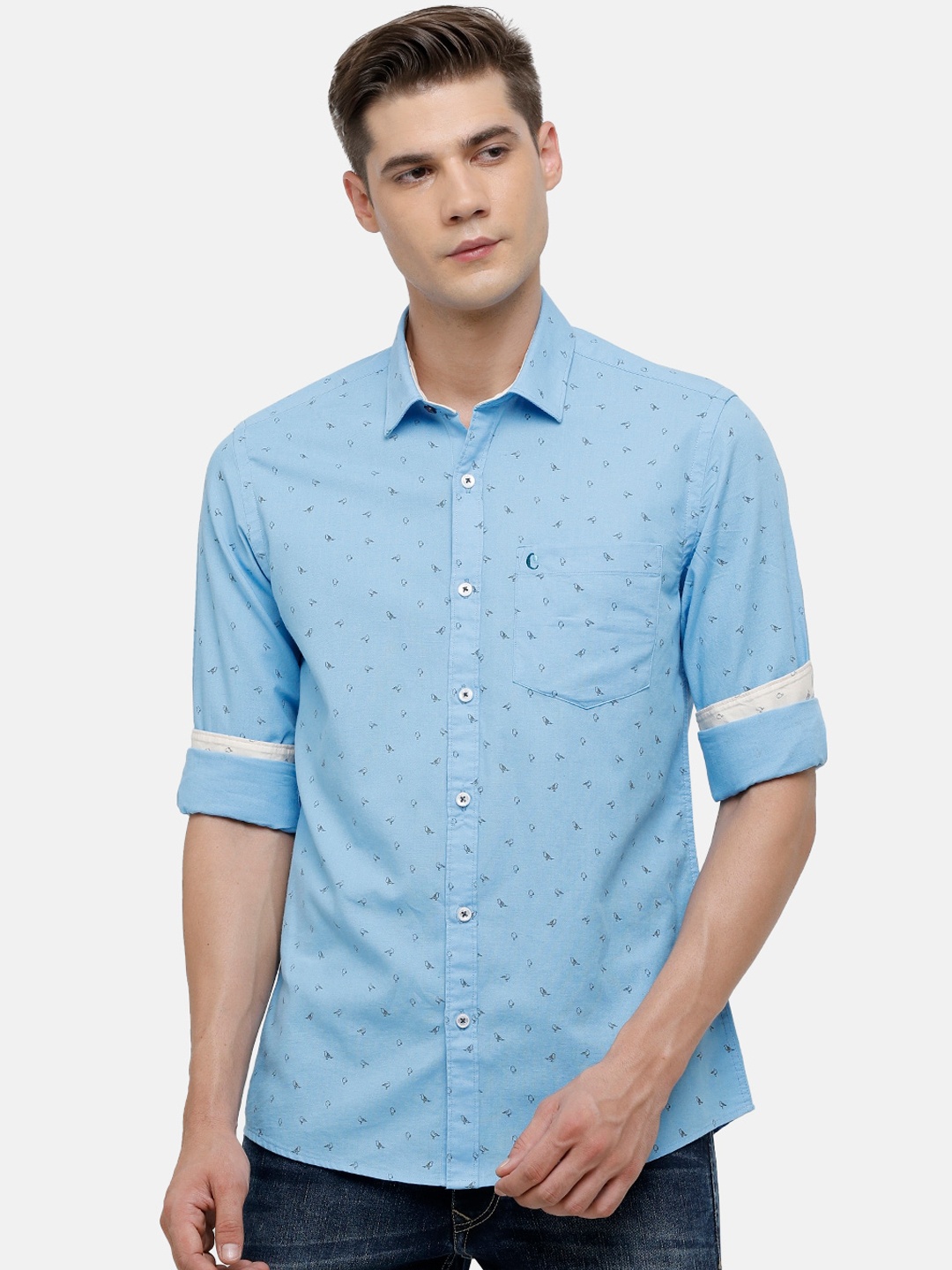 

CAVALLO by Linen Club Men Turquoise Blue & Black Micro Ditsy Printed Casual Shirt