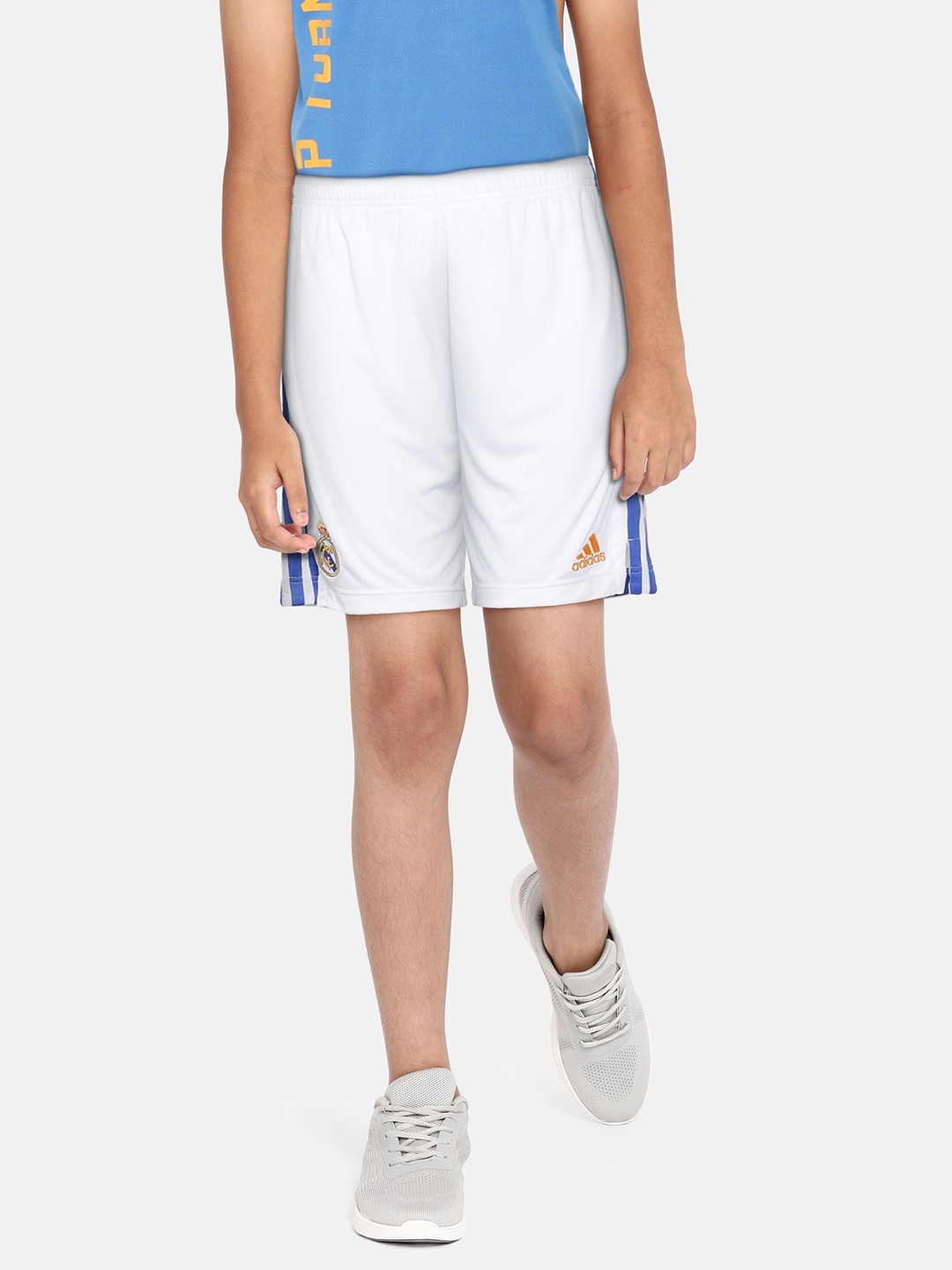 

ADIDAS Kids White & Blue Real Madrid 21/22 Home Football Sustainable Shorts