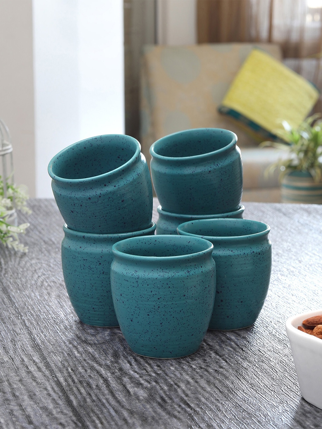 

MIAH Decor Teal Blue 6 Handcrafted & Hand Painted Ceramic Matte Kullad Cups