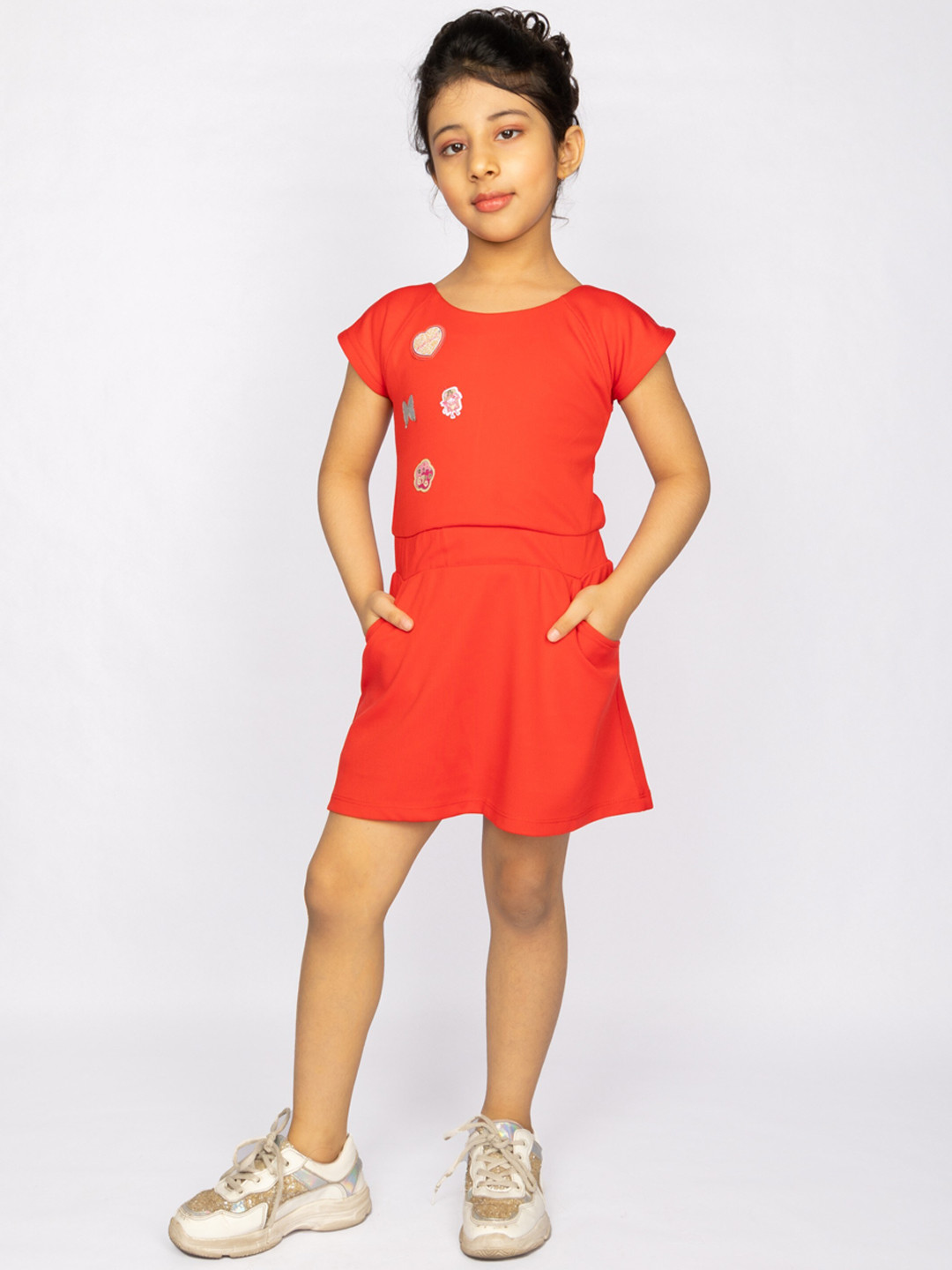

Peppermint Girls Red A-Line Dress With Applique Detail