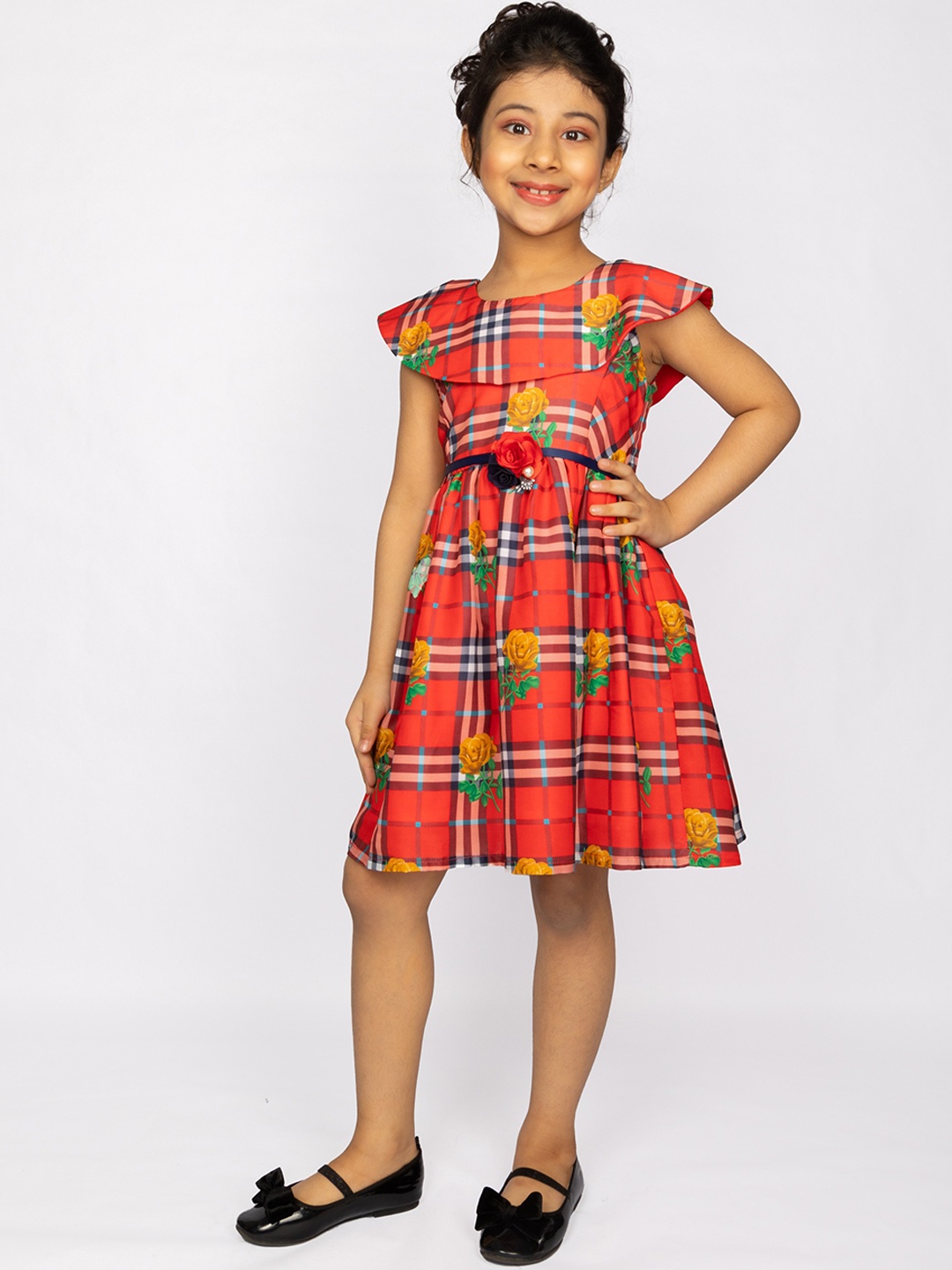 

Peppermint Red Embellished Floral Dress