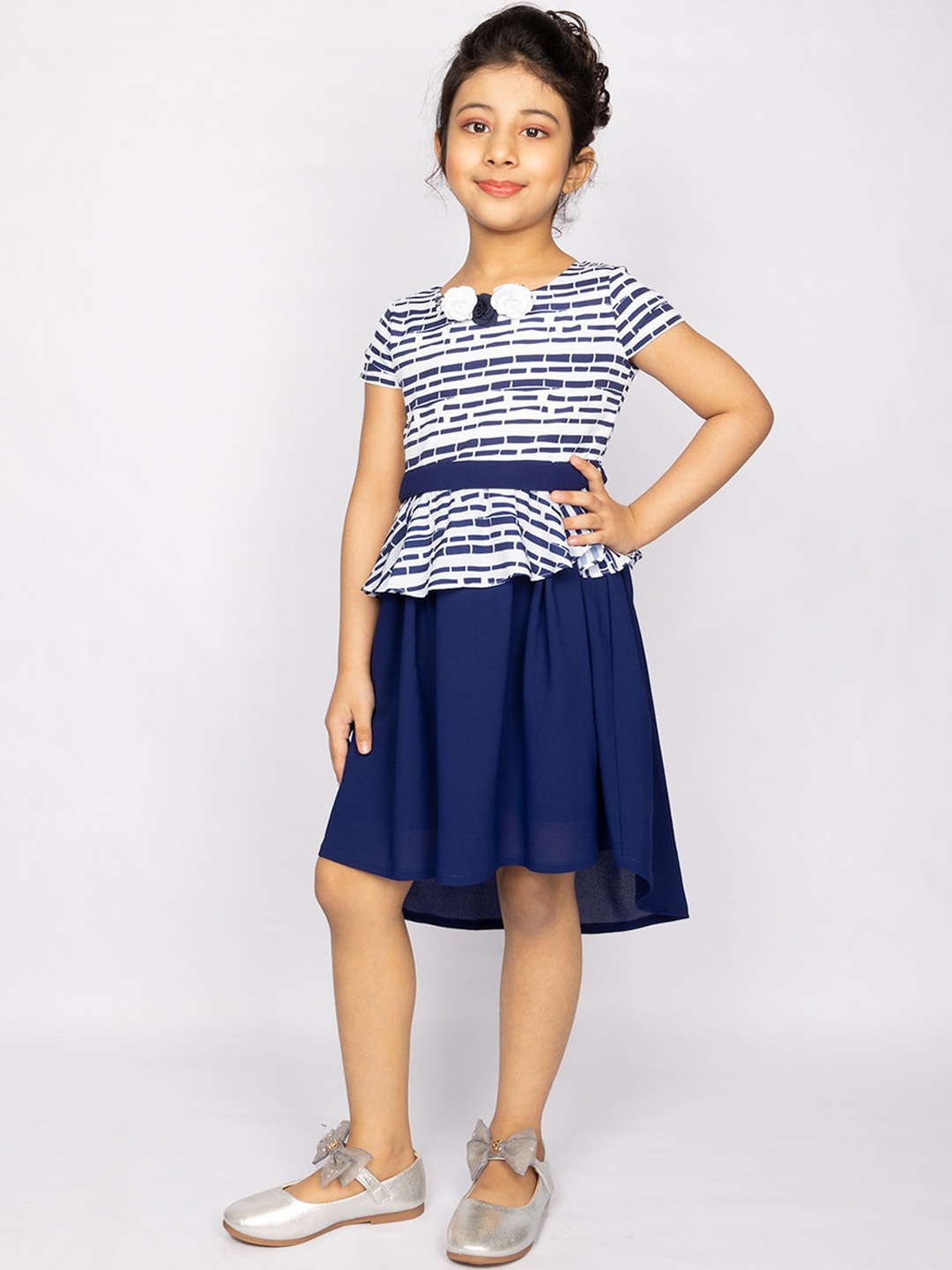 

Peppermint Girls Navy Blue & White Dress