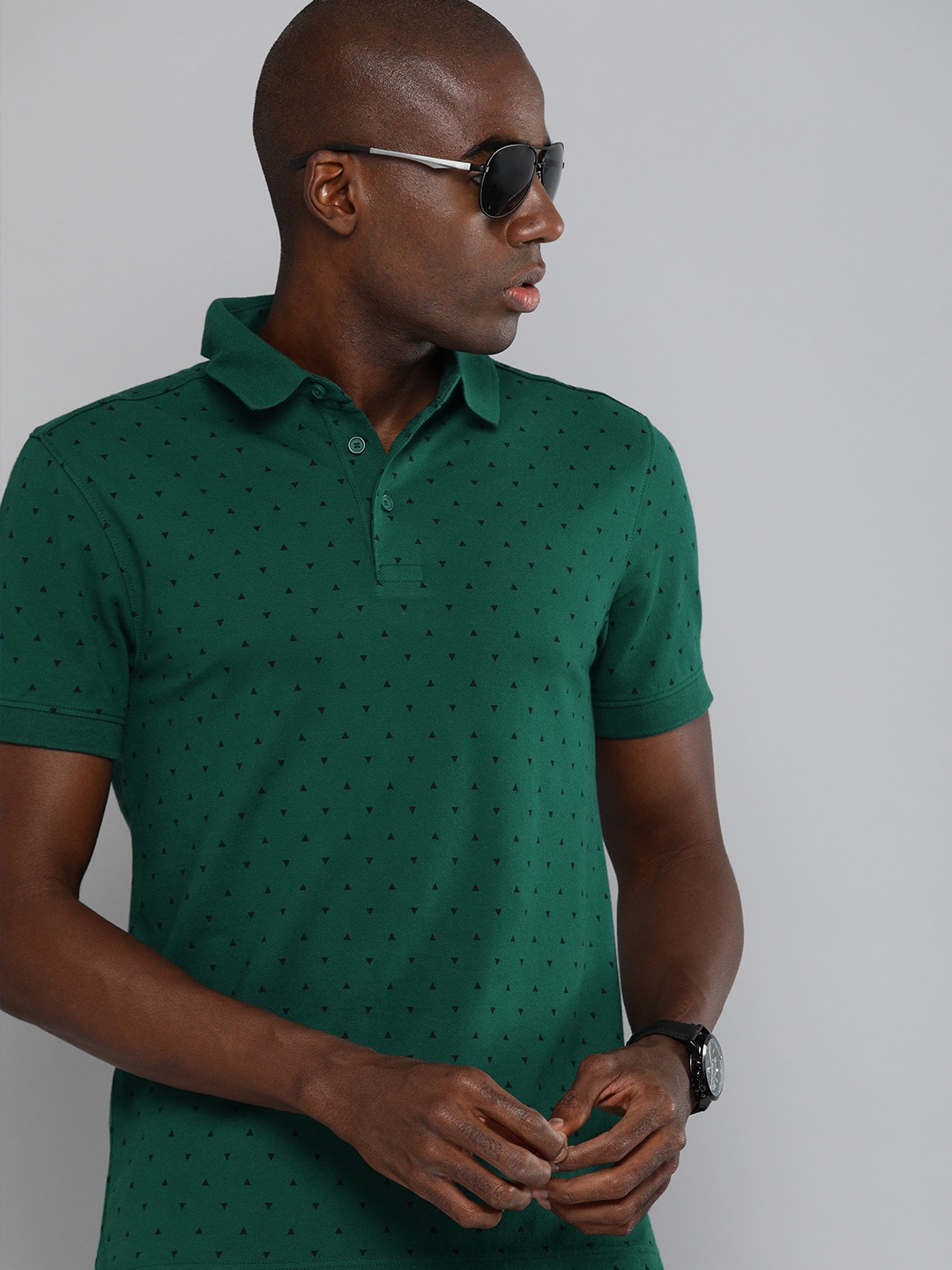 

Levis Men Green & Black Printed Polo Collar T-shirt