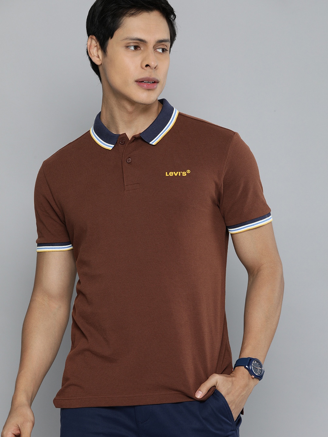 

Levis Men Brown Polo Collar Pure Cotton T-shirt