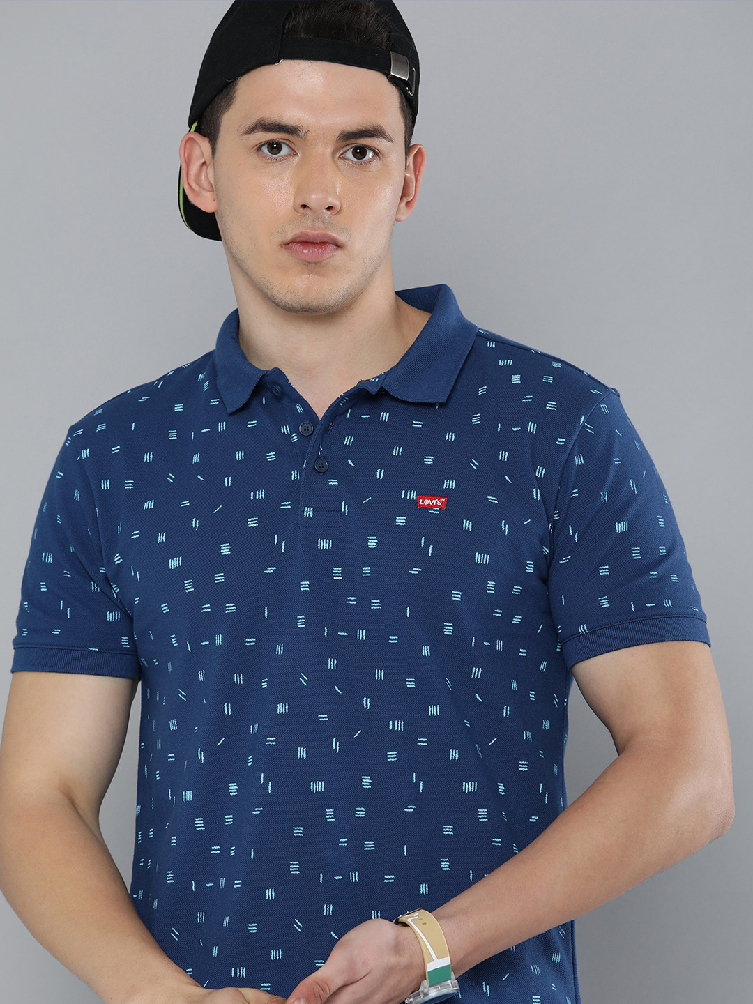 

Levis Men Blue Printed Polo Collar T-shirt