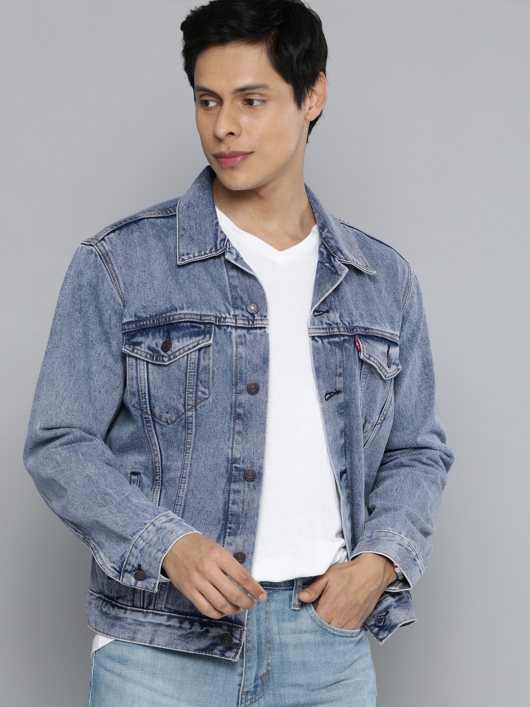 

Levis Men Blue Pure Cotton Solid Denim Jacket
