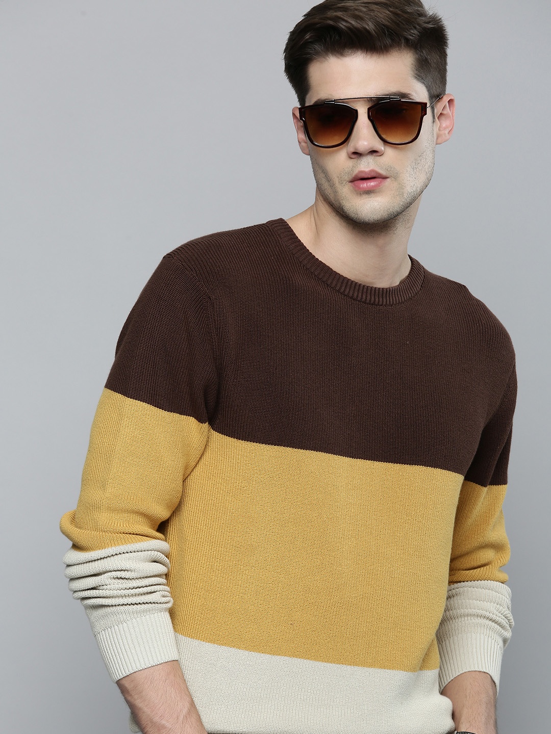 

Levis Men Coffee Brown & Yellow Colourblocked Pullover Sweater