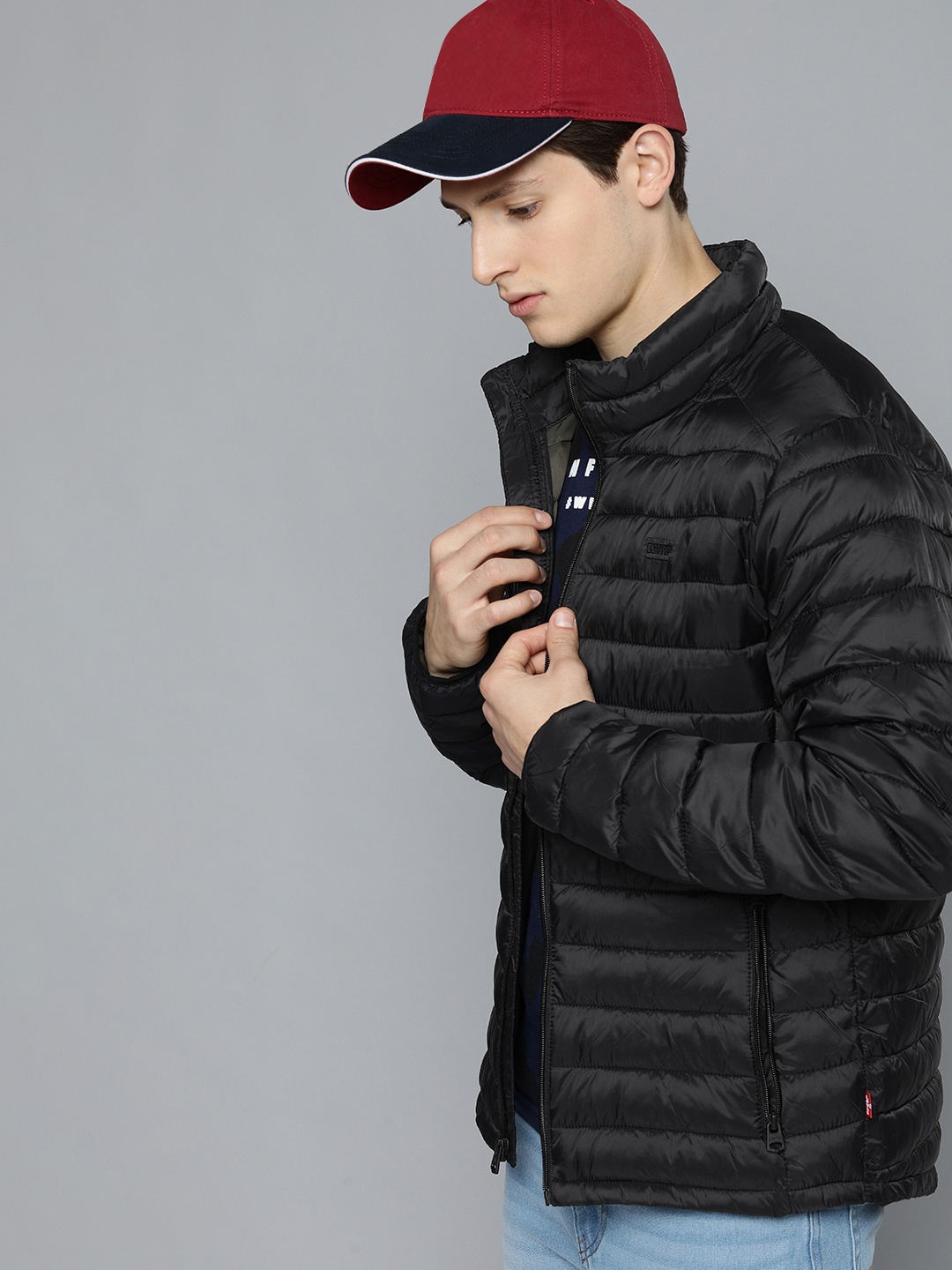 

Levis Men Black Solid Mock-Collar Quilted Jacket