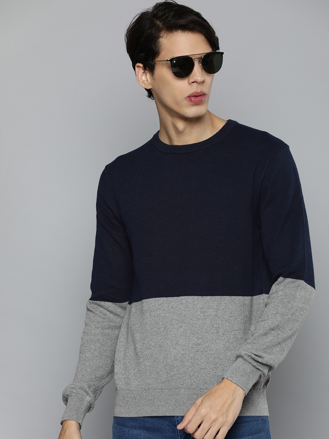 

Levis Men Navy Blue & Grey Colourblocked Pullover Sweatshirt