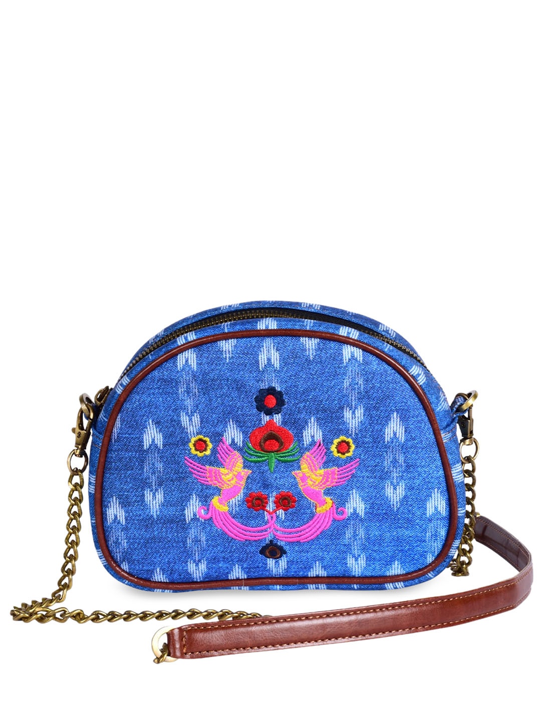 

Doodle Blue Floral Embellished Structured Sling Bag