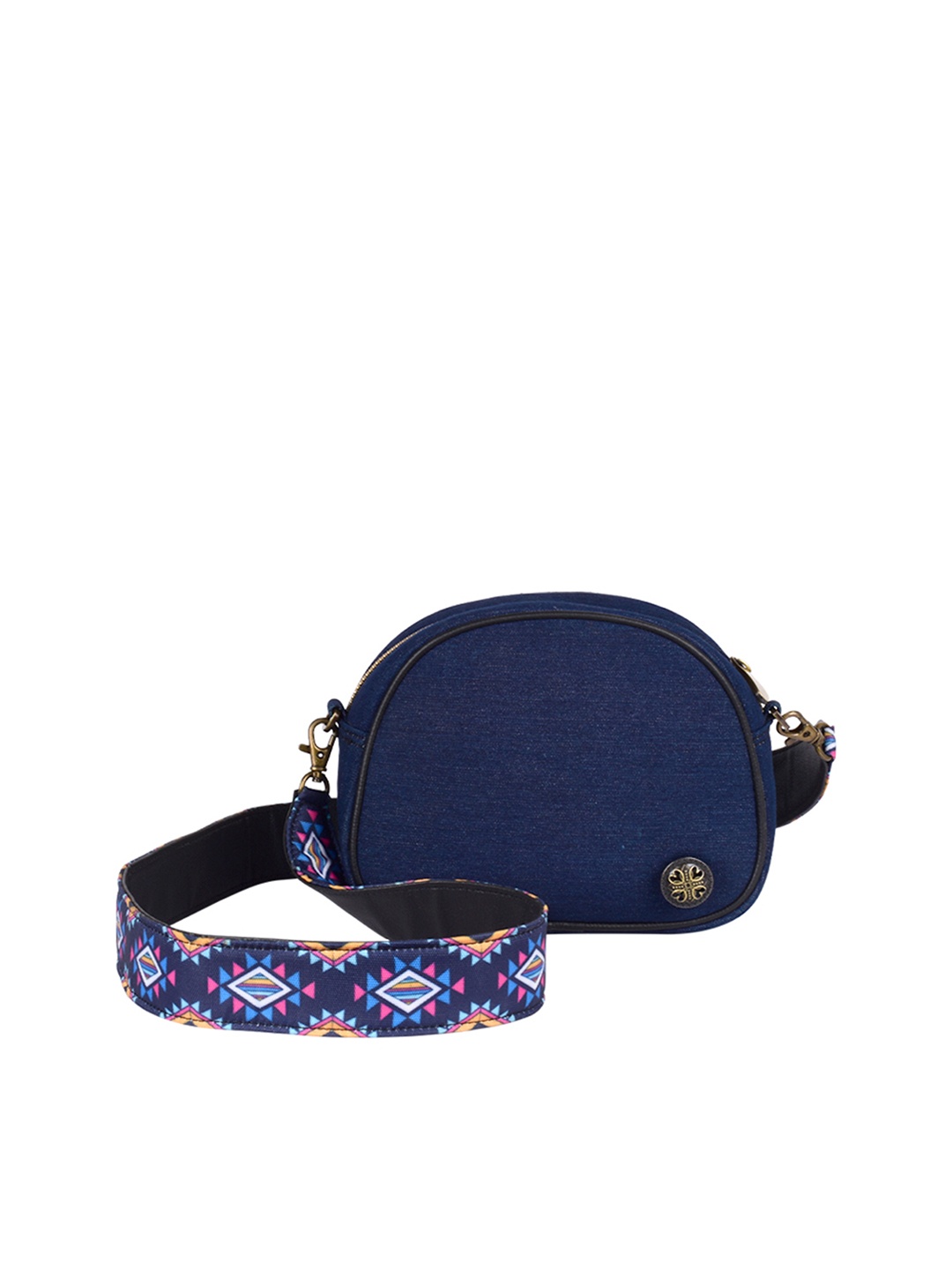 

Doodle Blue Geometric Folk Printed PU Structured Sling Bag